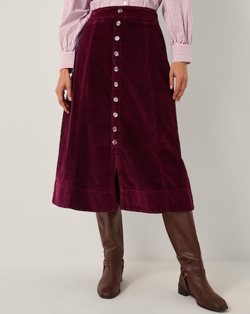Monsoon Jamie Button Corduroy Midi Skirt