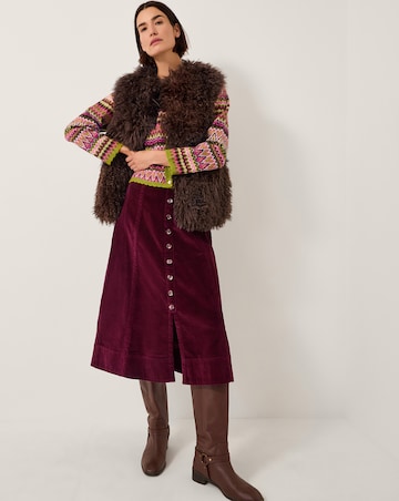 Monsoon Jamie Button Corduroy Midi Skirt