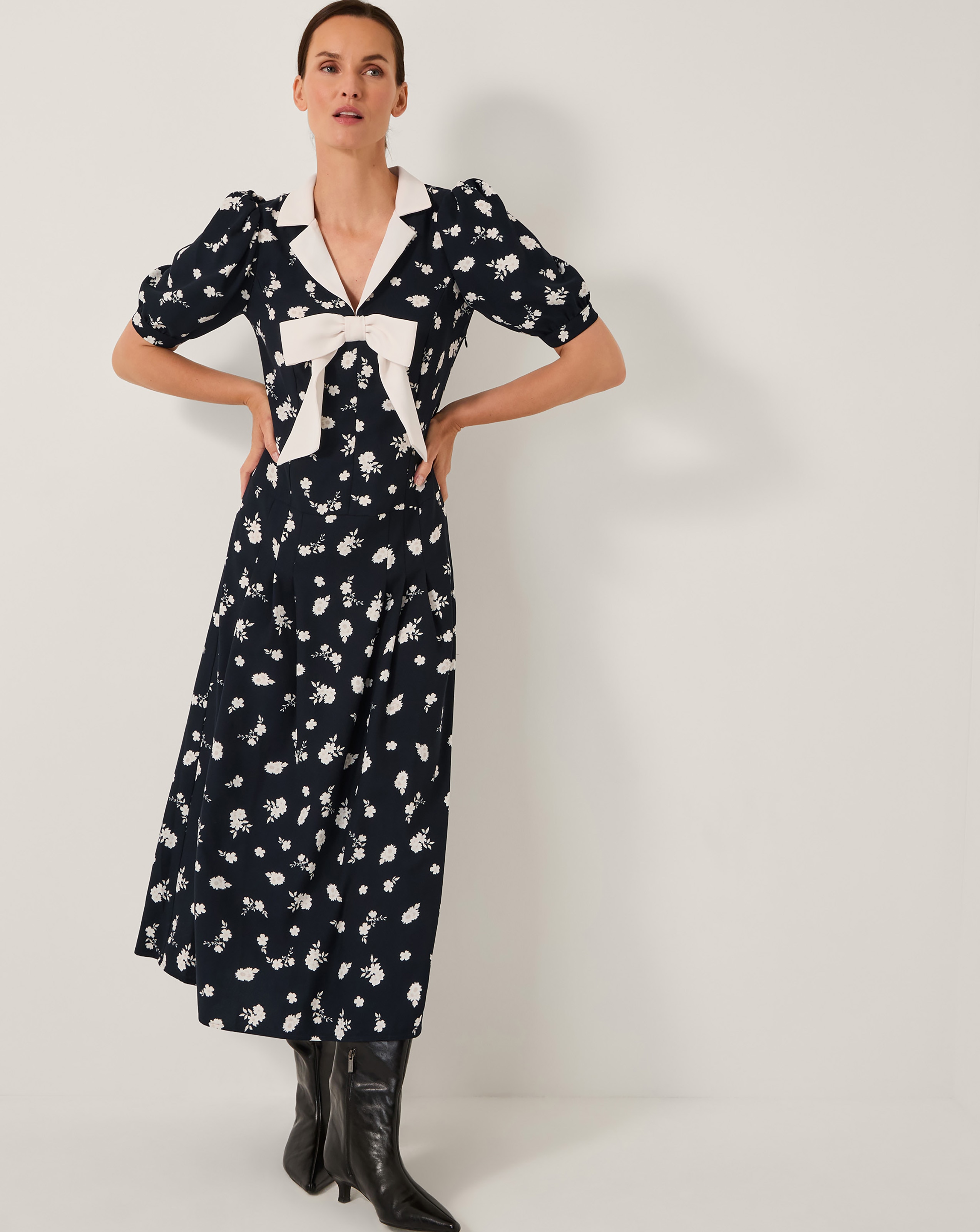Monsoon Mabli Floral Bow Midi Tea Dress