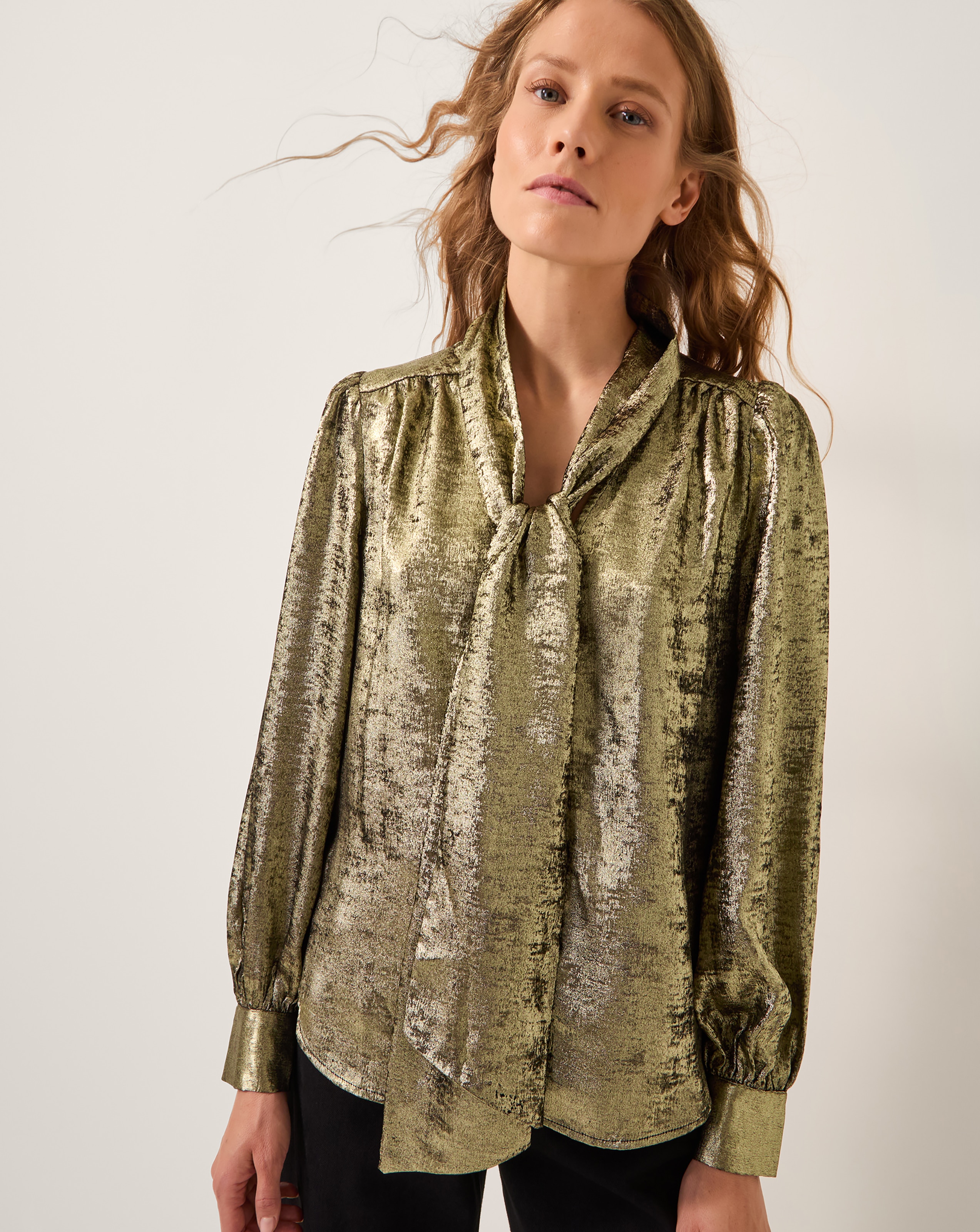 Monsoon Milena Metallic Tie Neck Blouse