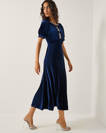 Monsoon Celeste Bow Velvet Midi Dress