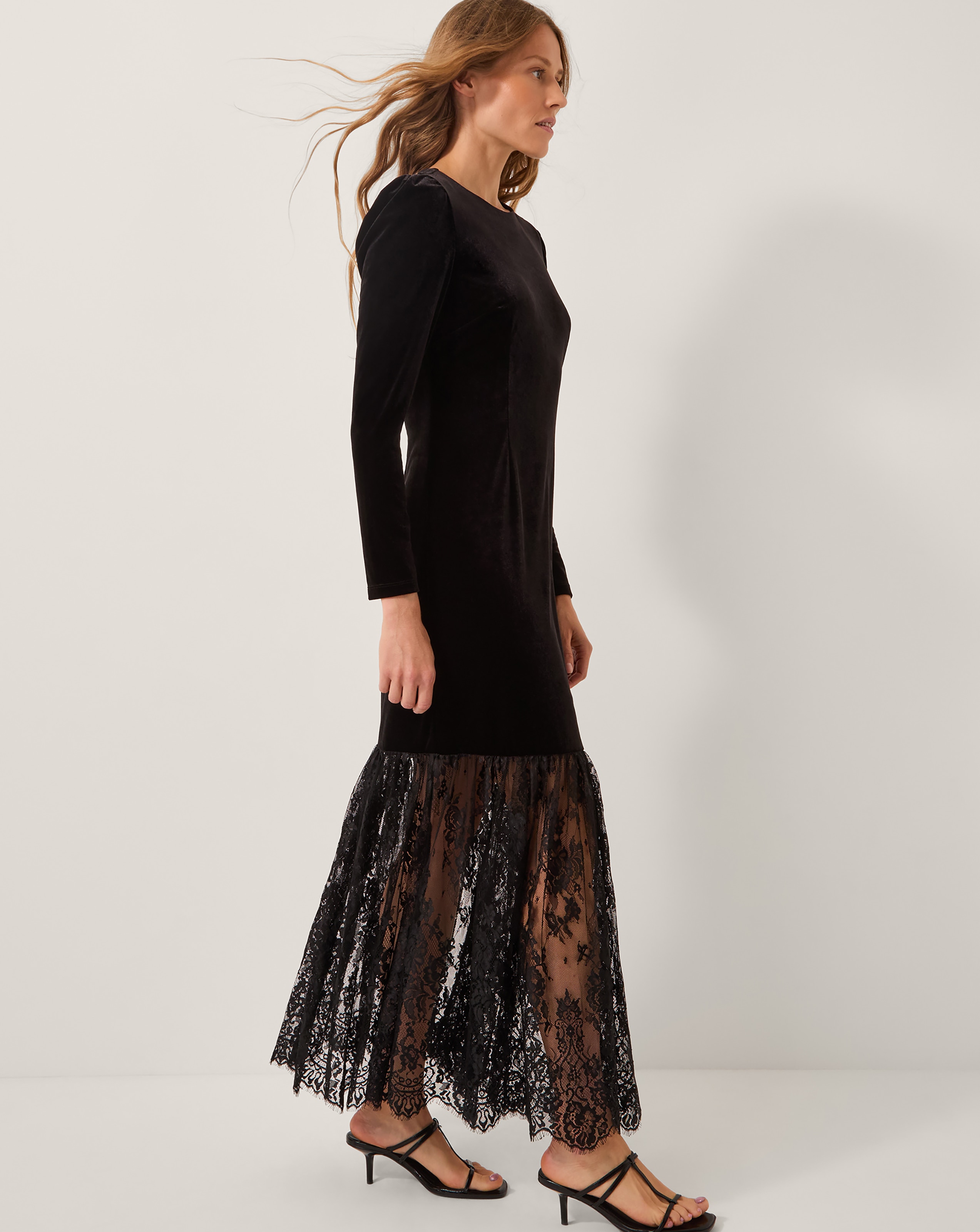 Monsoon Verity Velvet Lace Maxi Dress