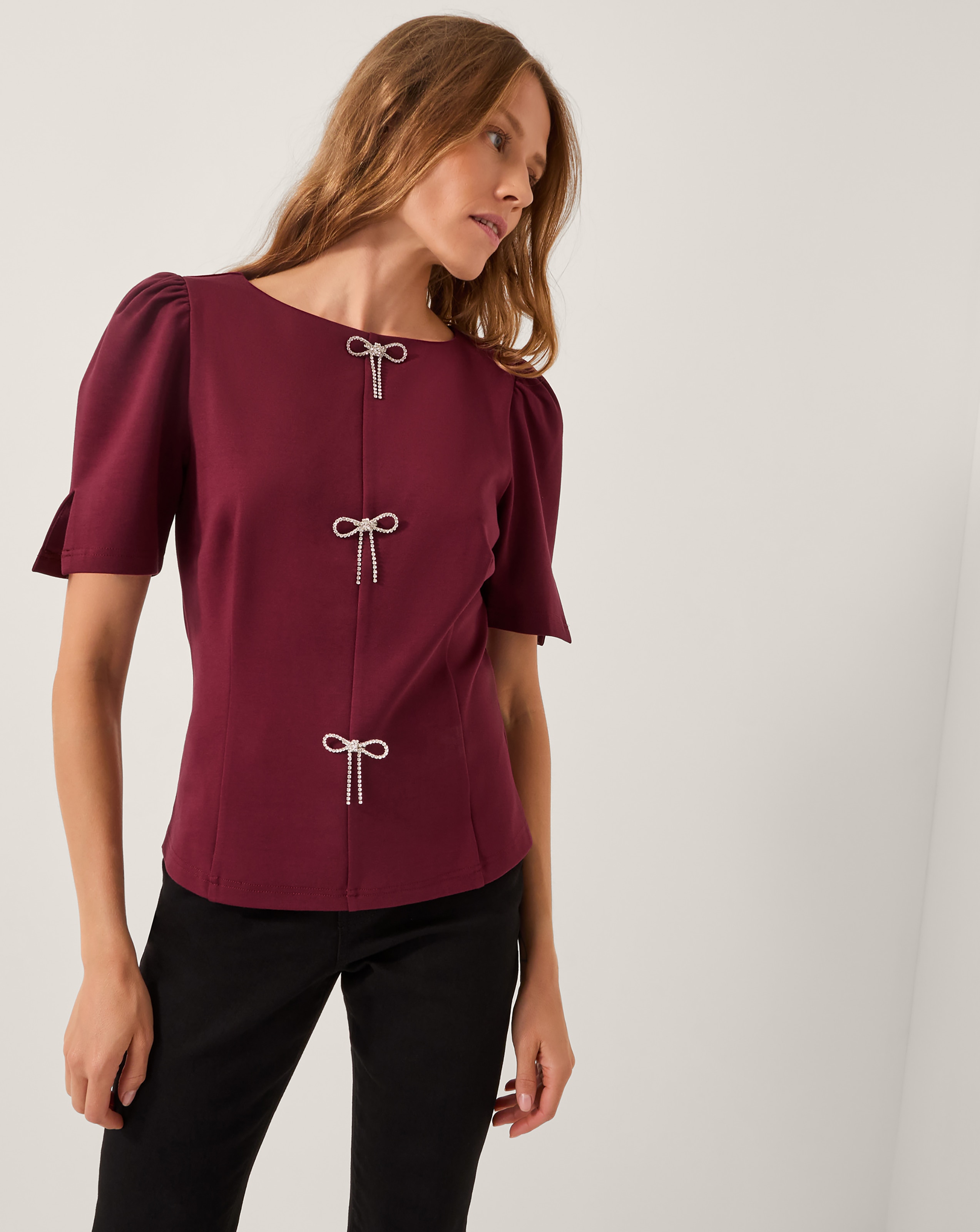 Monsoon Brooke Diamante Bow Ponte Top