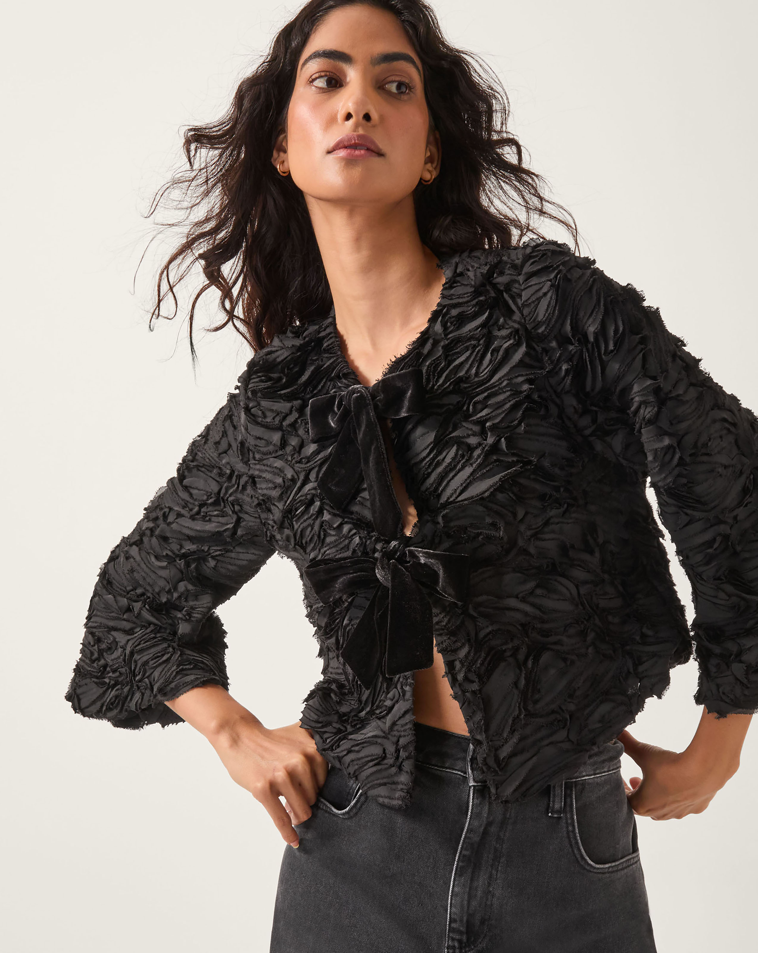 Monsoon Tia Tie-Front Textured Jacket