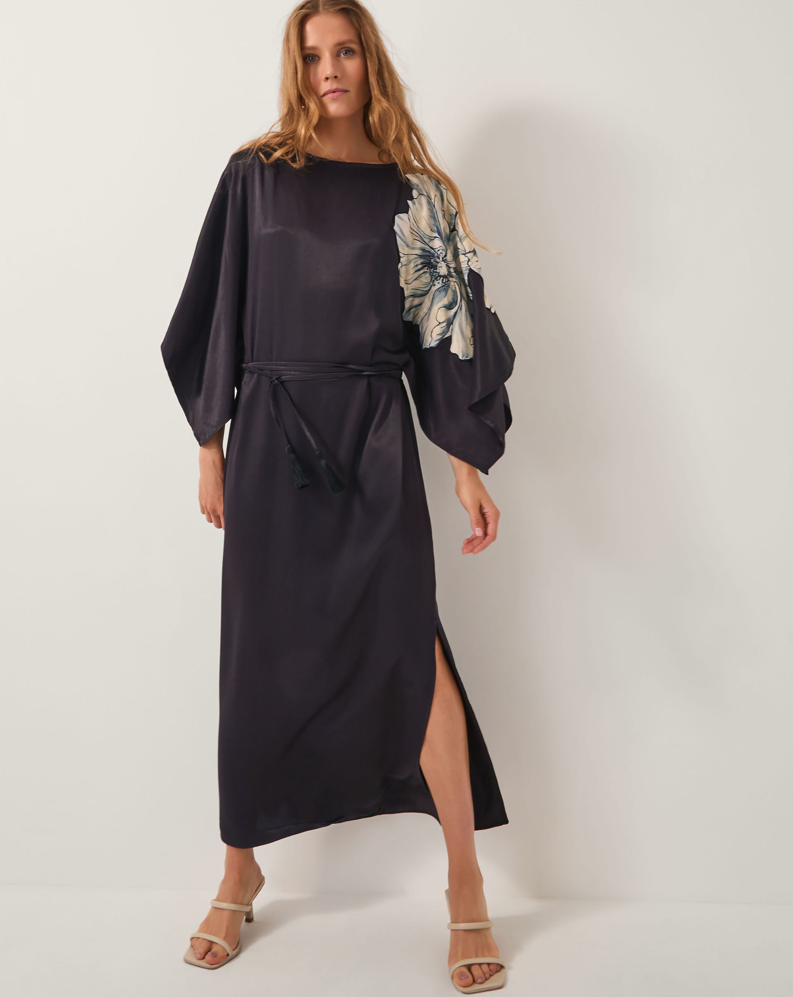 Monsoon Emilia Floral Satin Kimono Dress