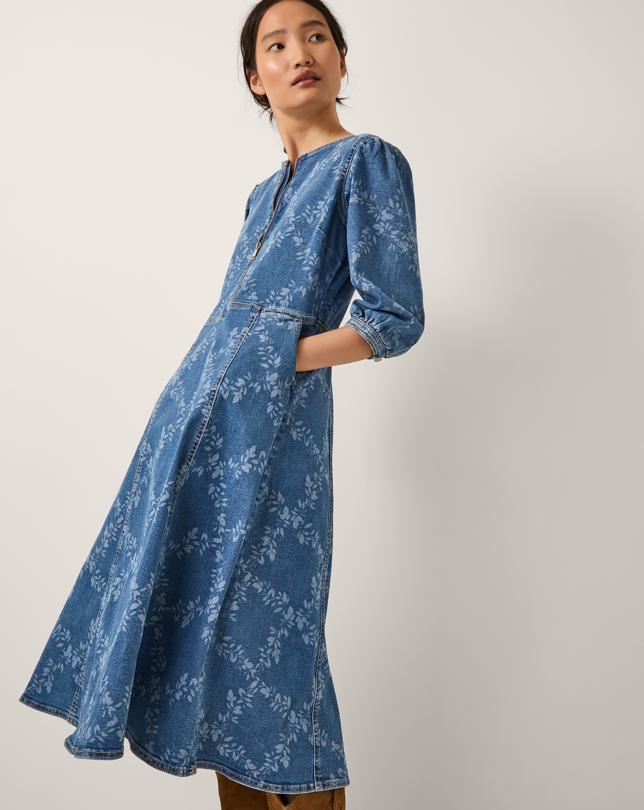 Monsoon Hailsey Floral Denim Midi Dress