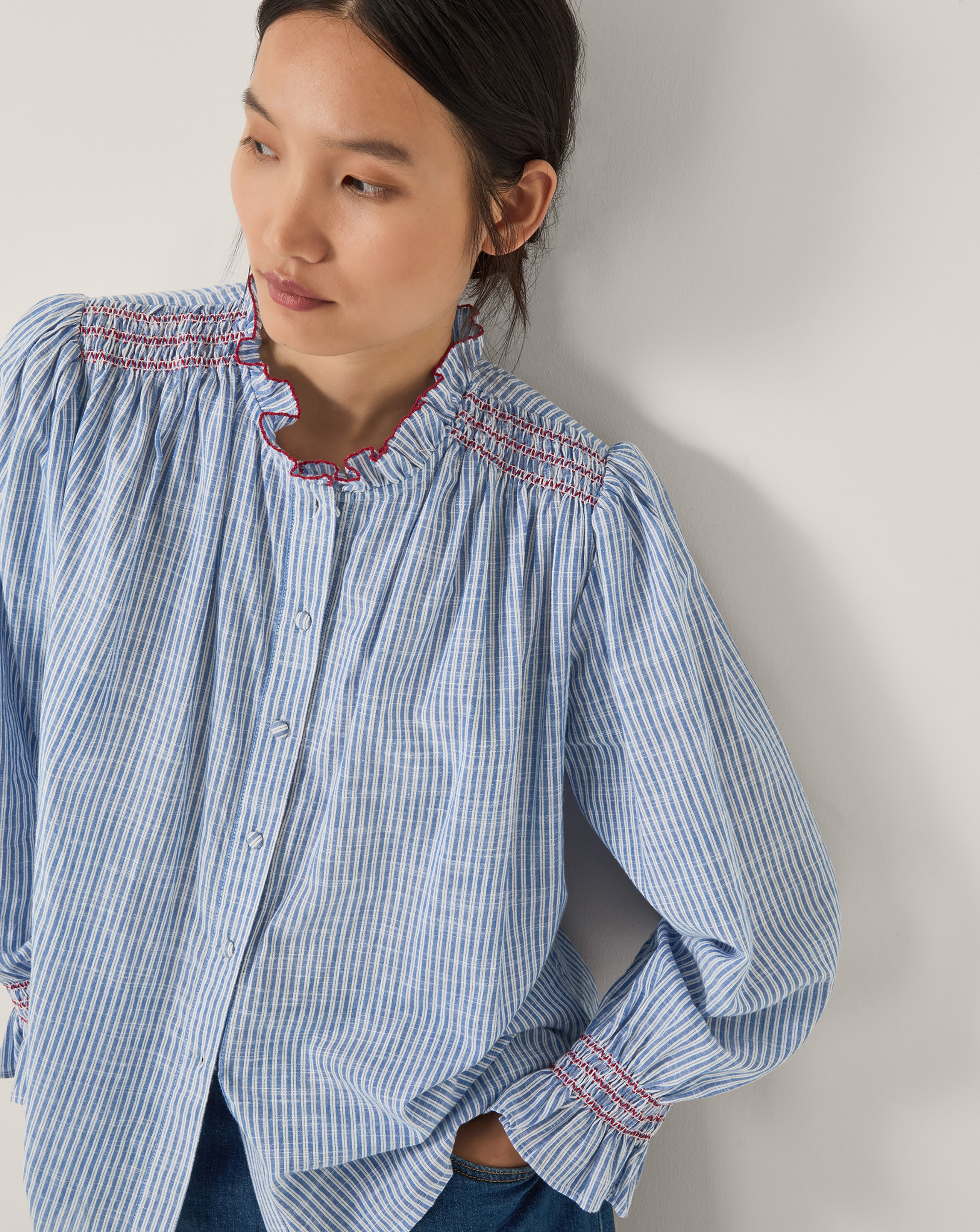 Monsoon Maeve Ruffle Stripe Shirt