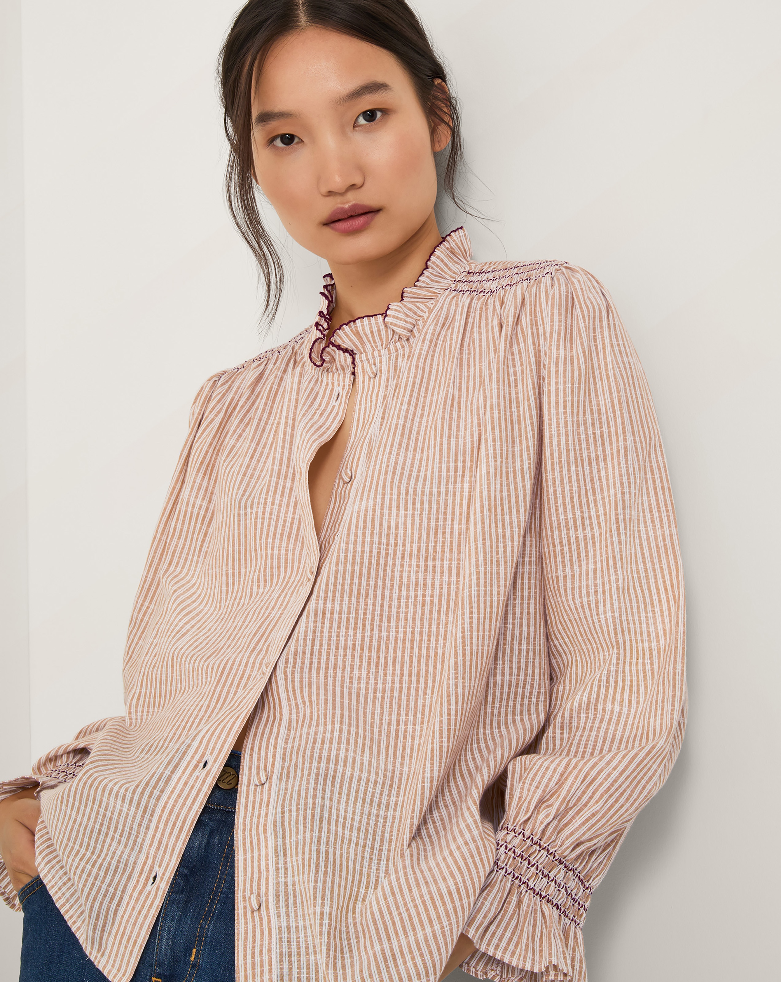 Monsoon Maeve Ruffle Stripe Shirt