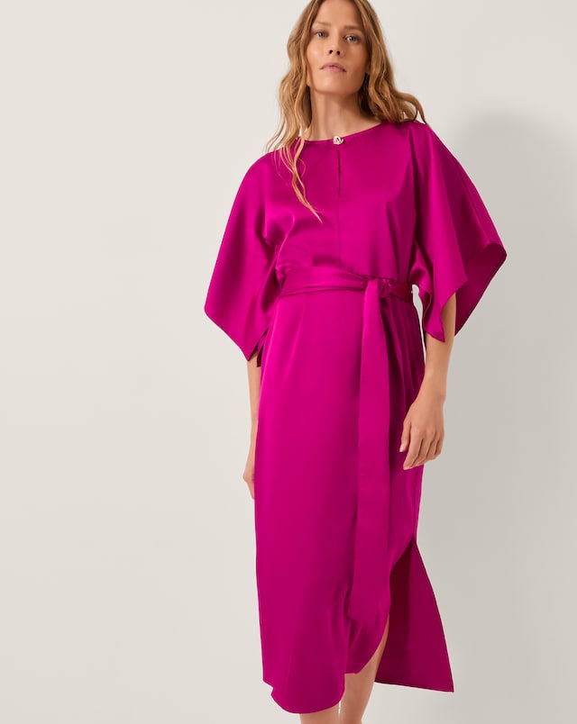 Monsoon Kara Kimono Satin Midi Dress - Purple