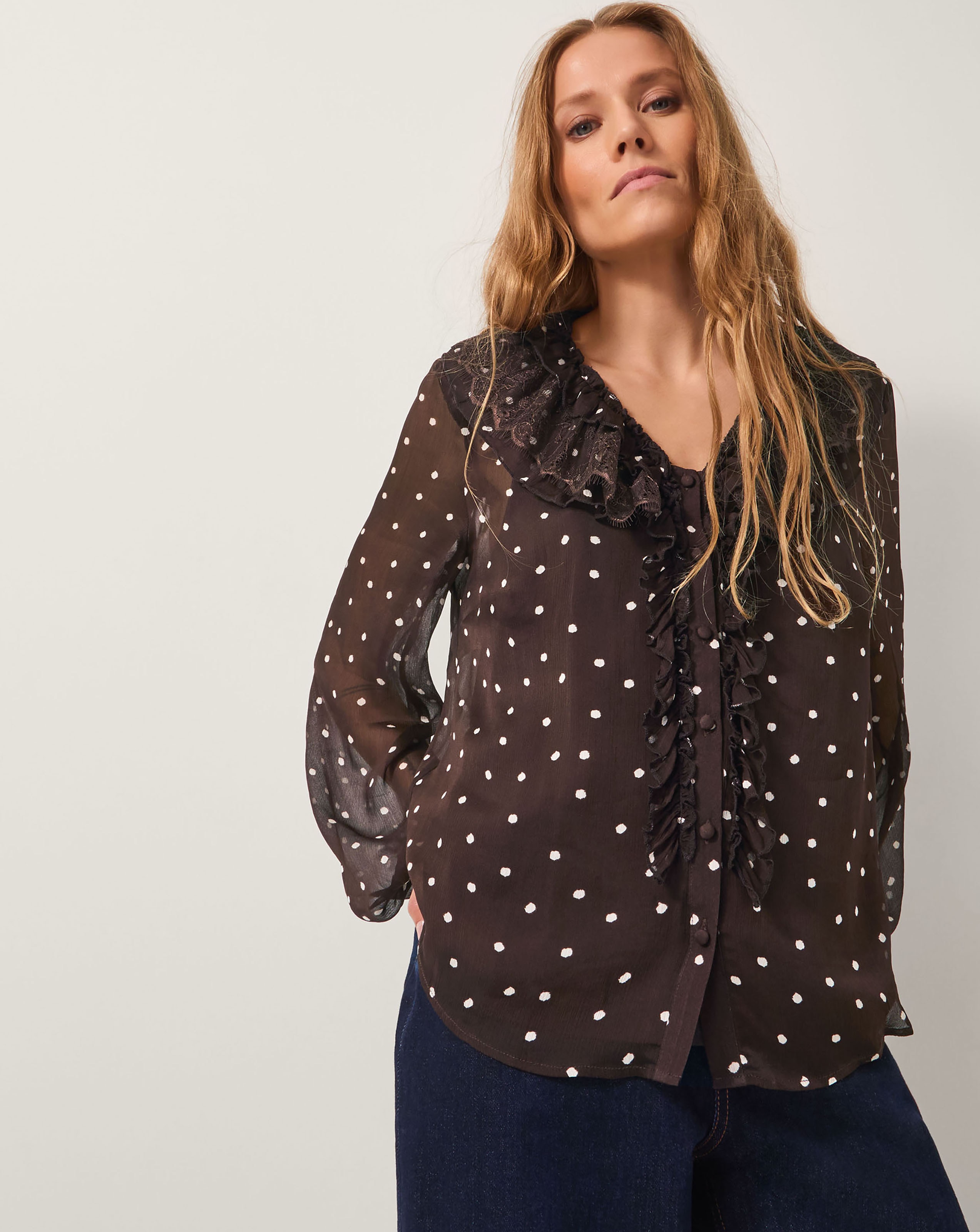 Monsoon Mackie Polka Dot Ruffle Blouse