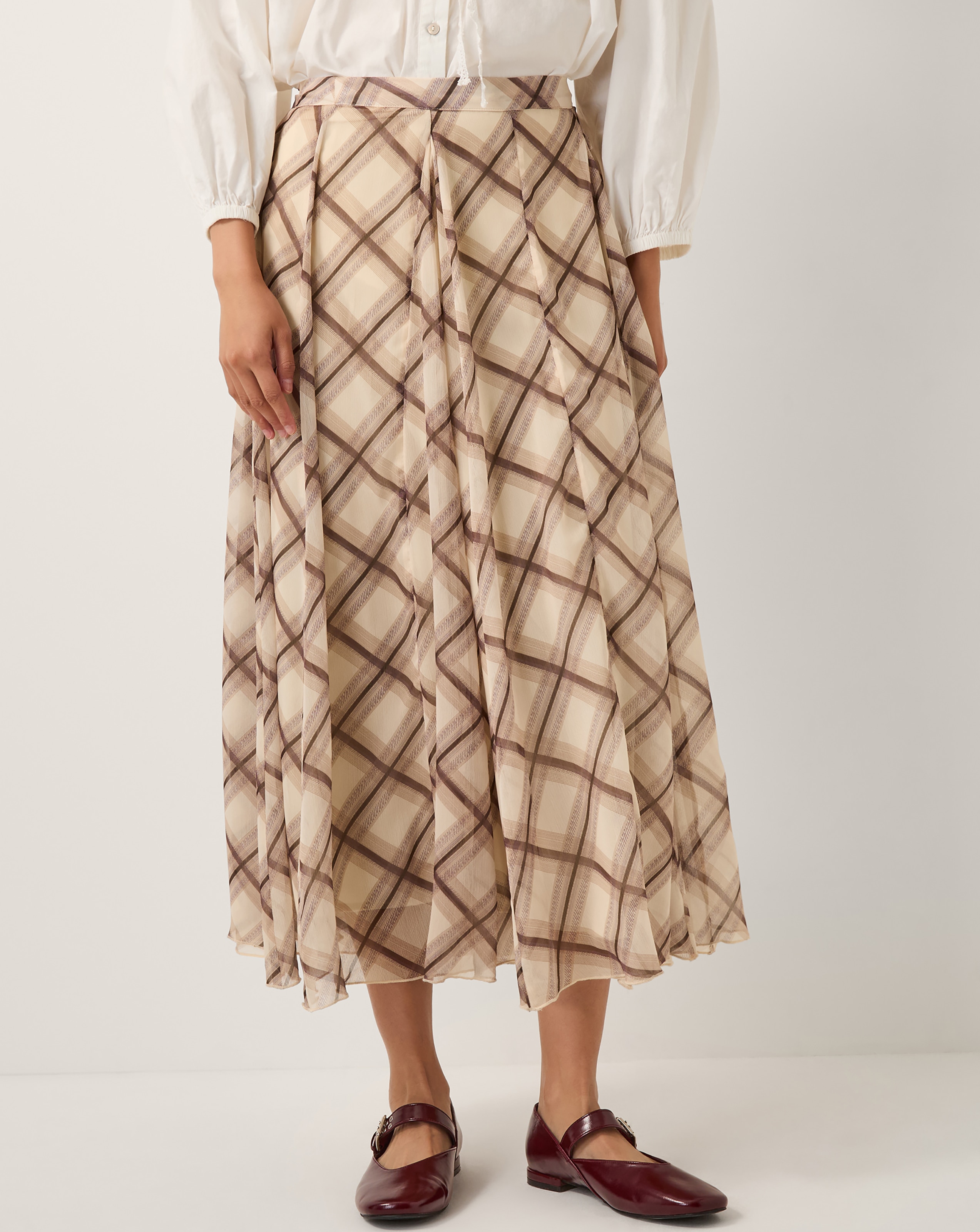 Monsoon Chelsea Check Print Midi Skirt