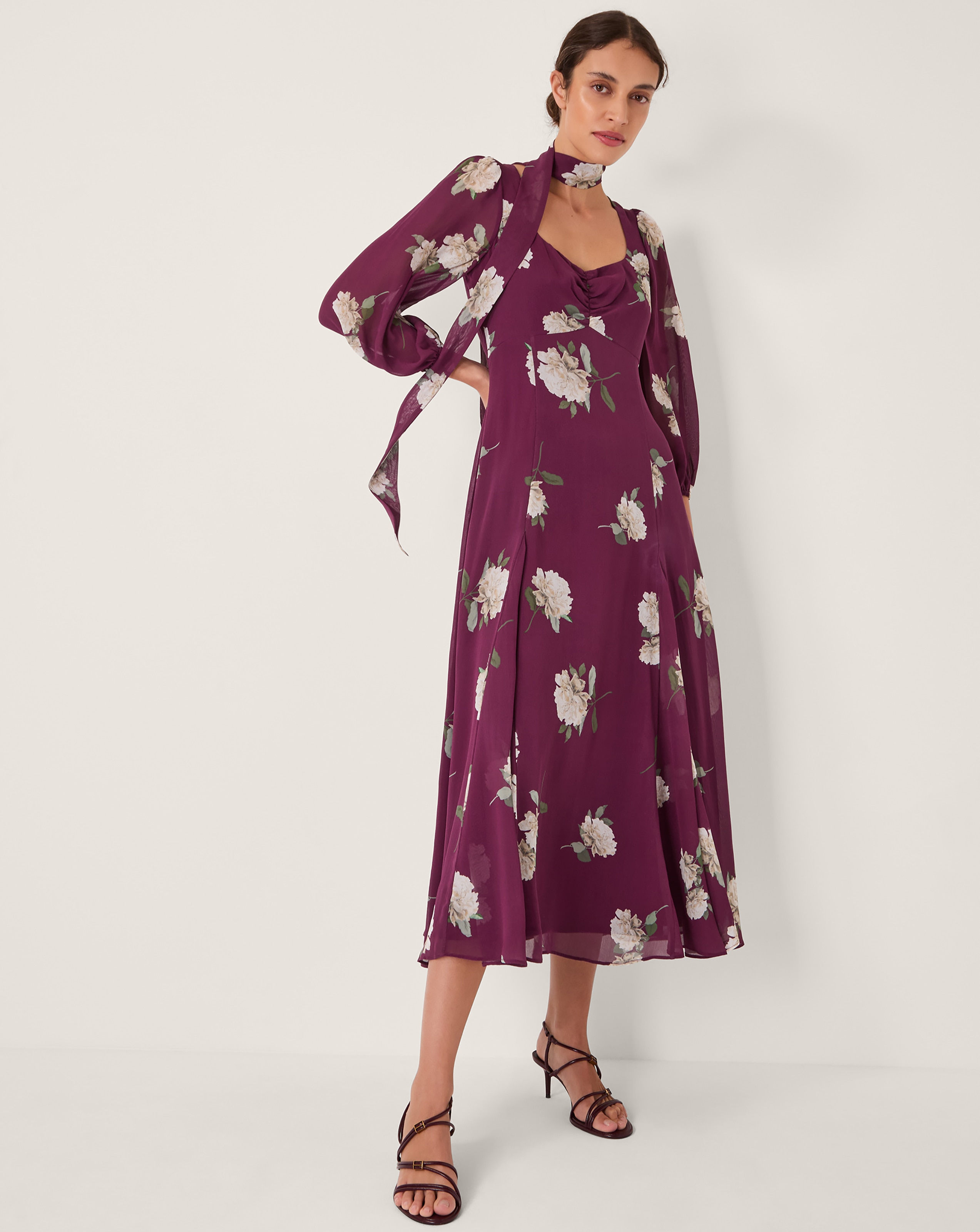 Monsoon Amber Floral Midi Dress & Scarf