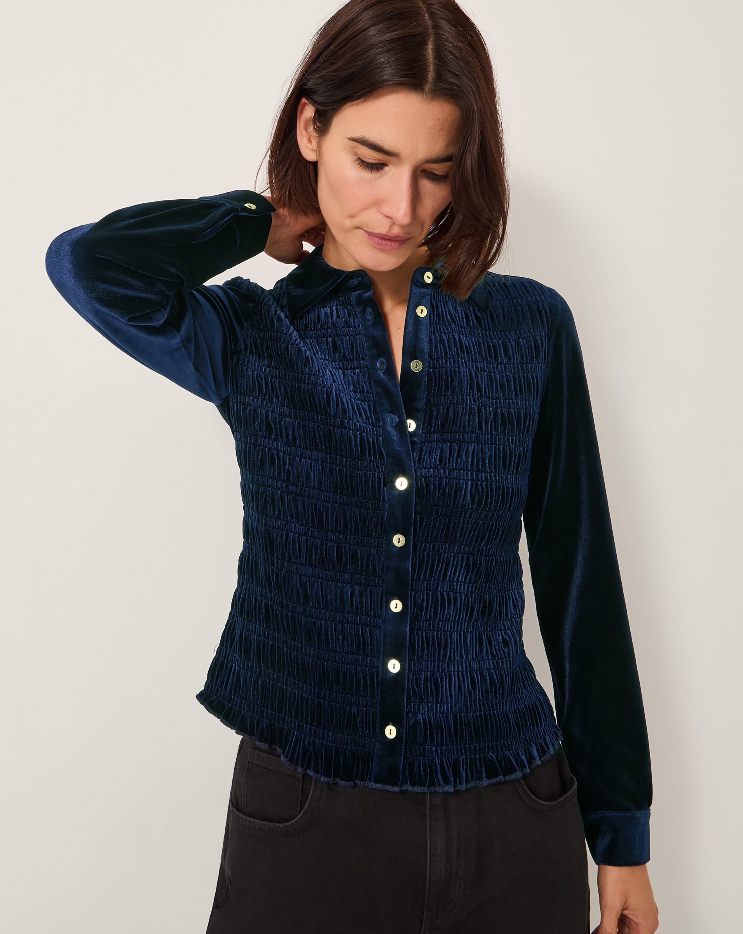 Monsoon Sam Smocked Stretch Velvet Shirt