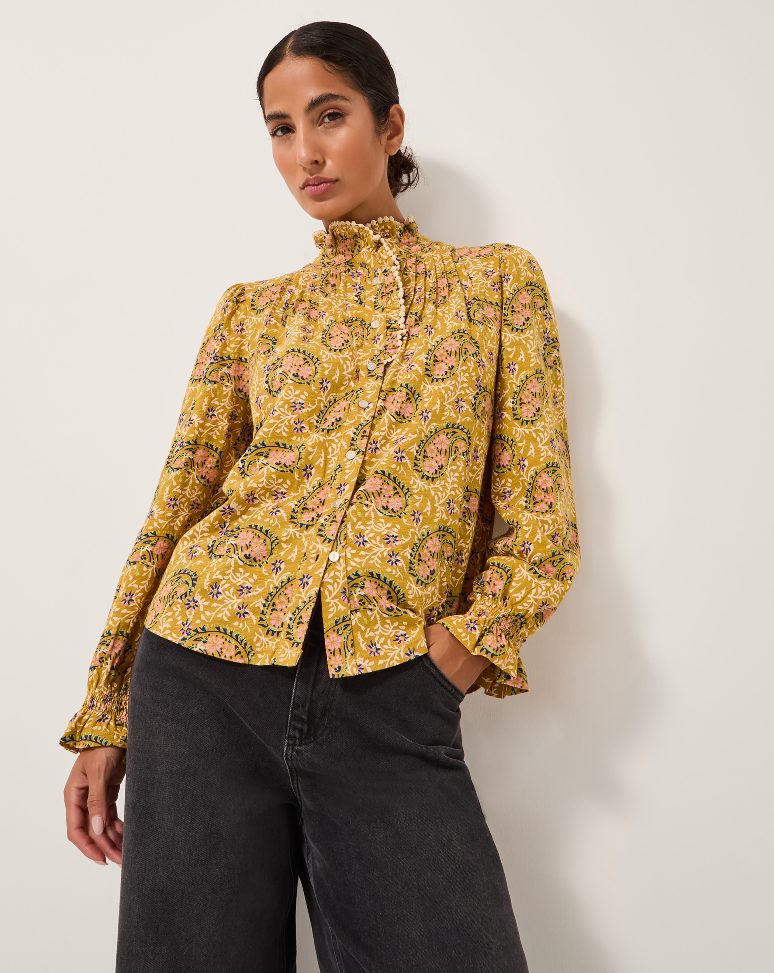 Monsoon Mabel Paisley Jersey Frill Shirt