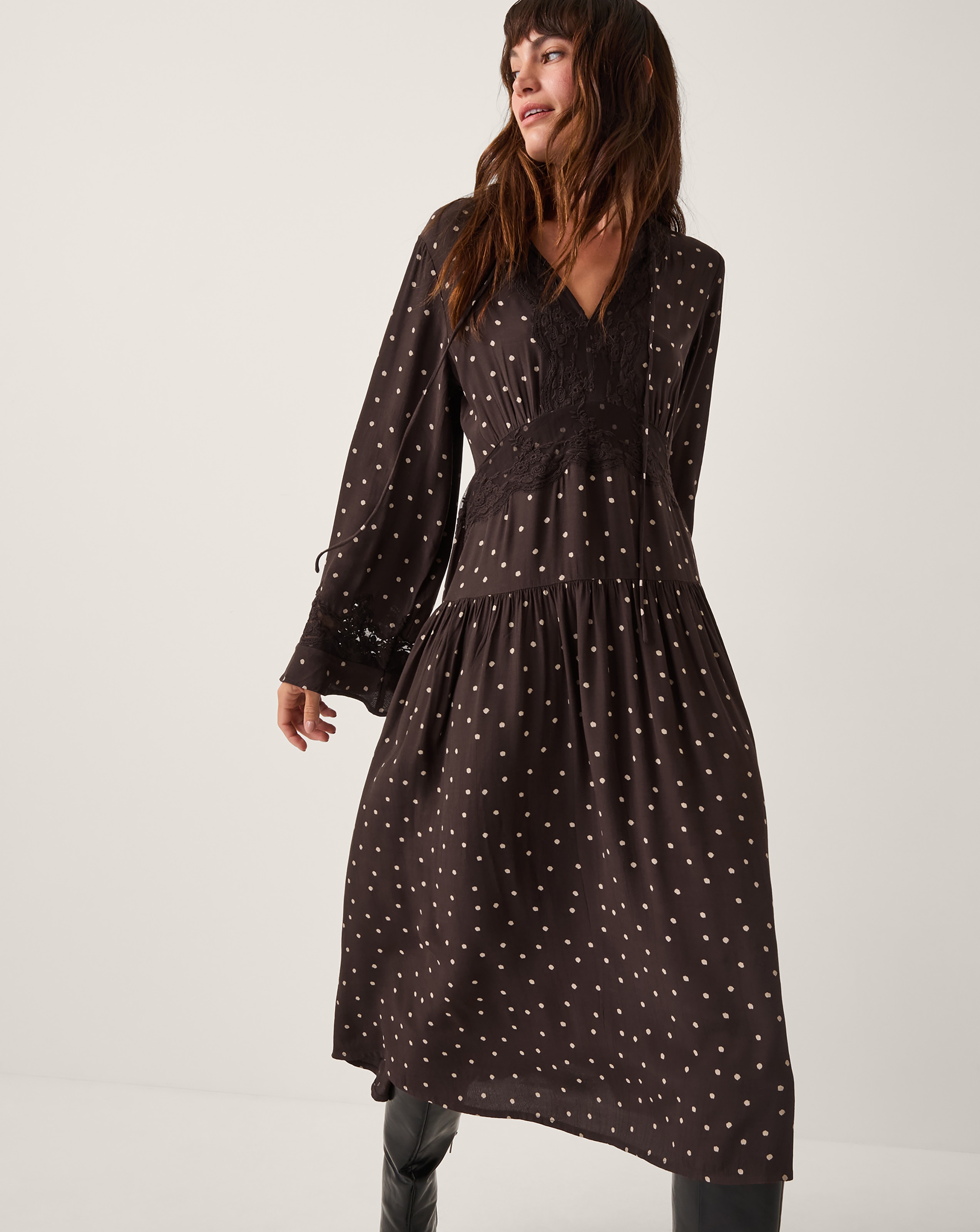 Monsoon Mackie Polka Dot Lace Midi Dress