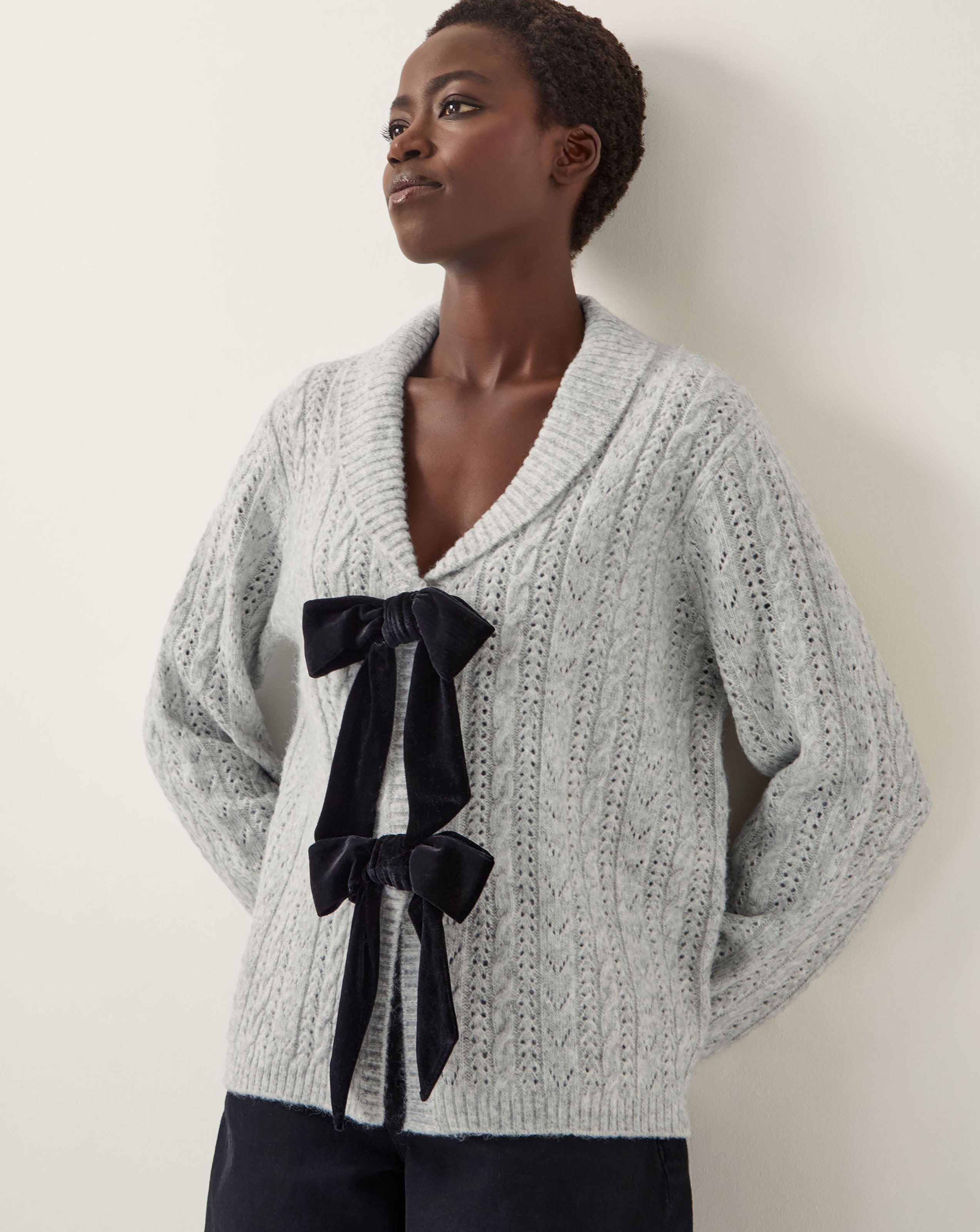 Monsoon Bria Bow Cable Knit Cardigan