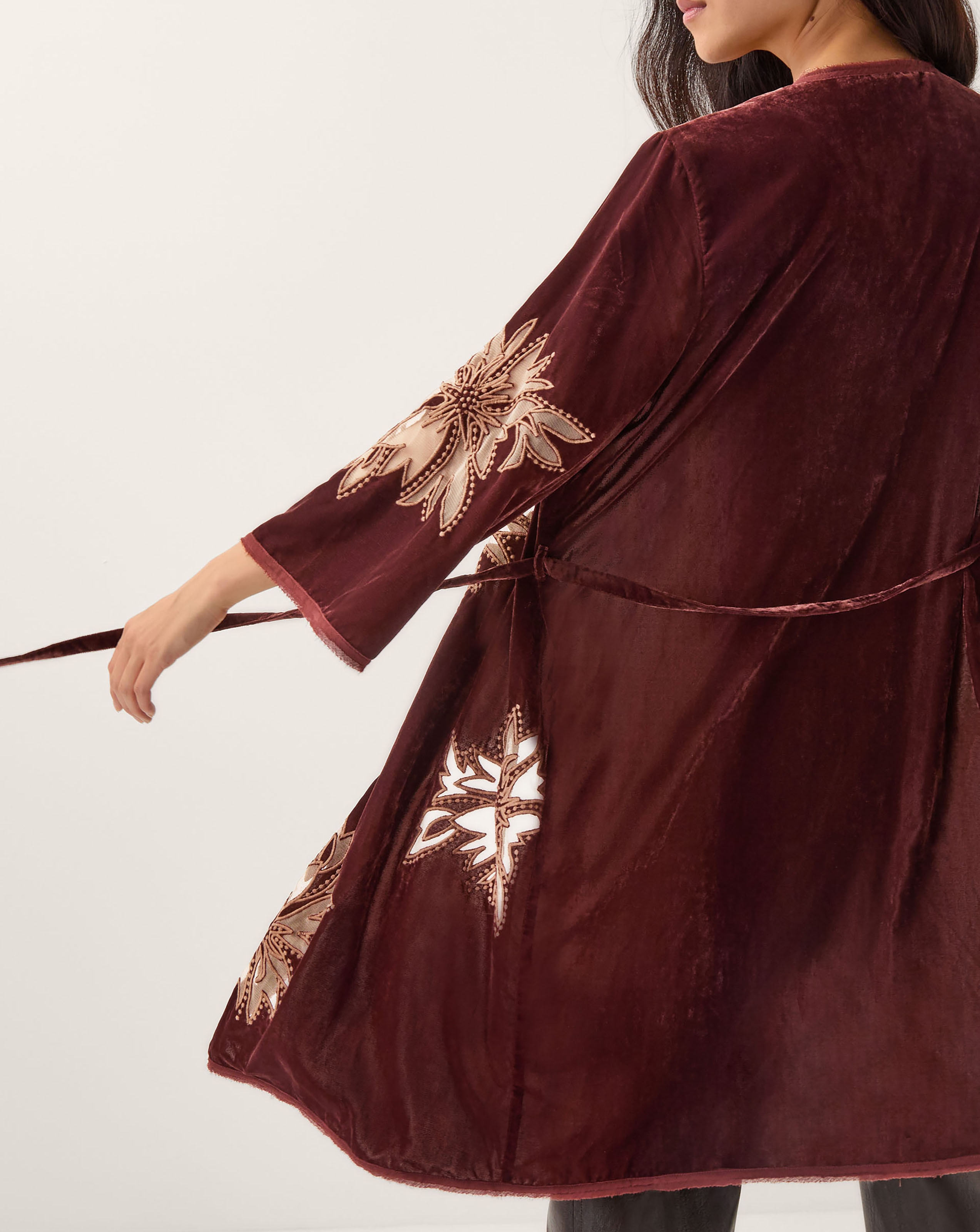 Monsoon Jaz Embroidered Velvet Kimono | JD Williams