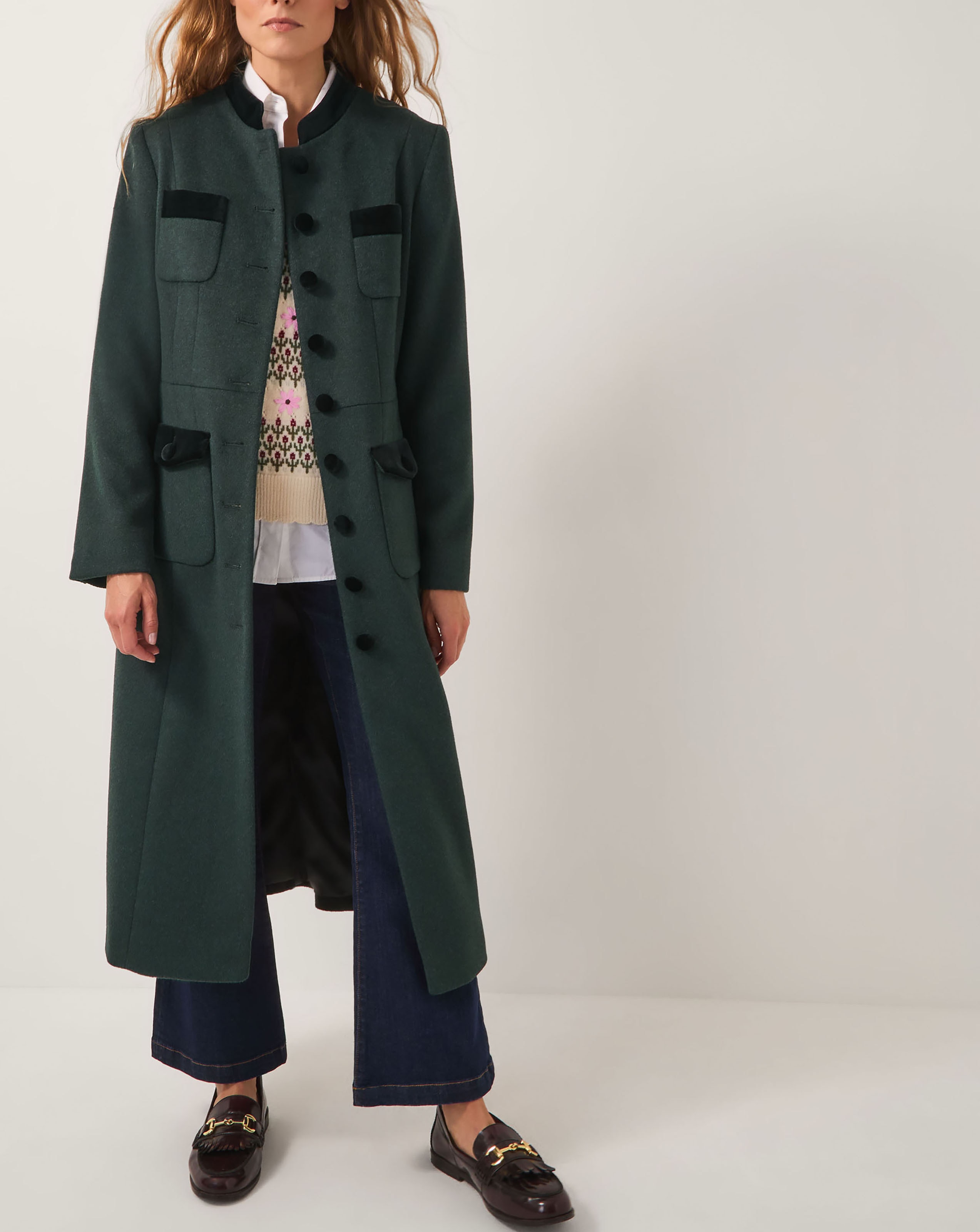 Monsoon Viv Velvet Trim Military Coat