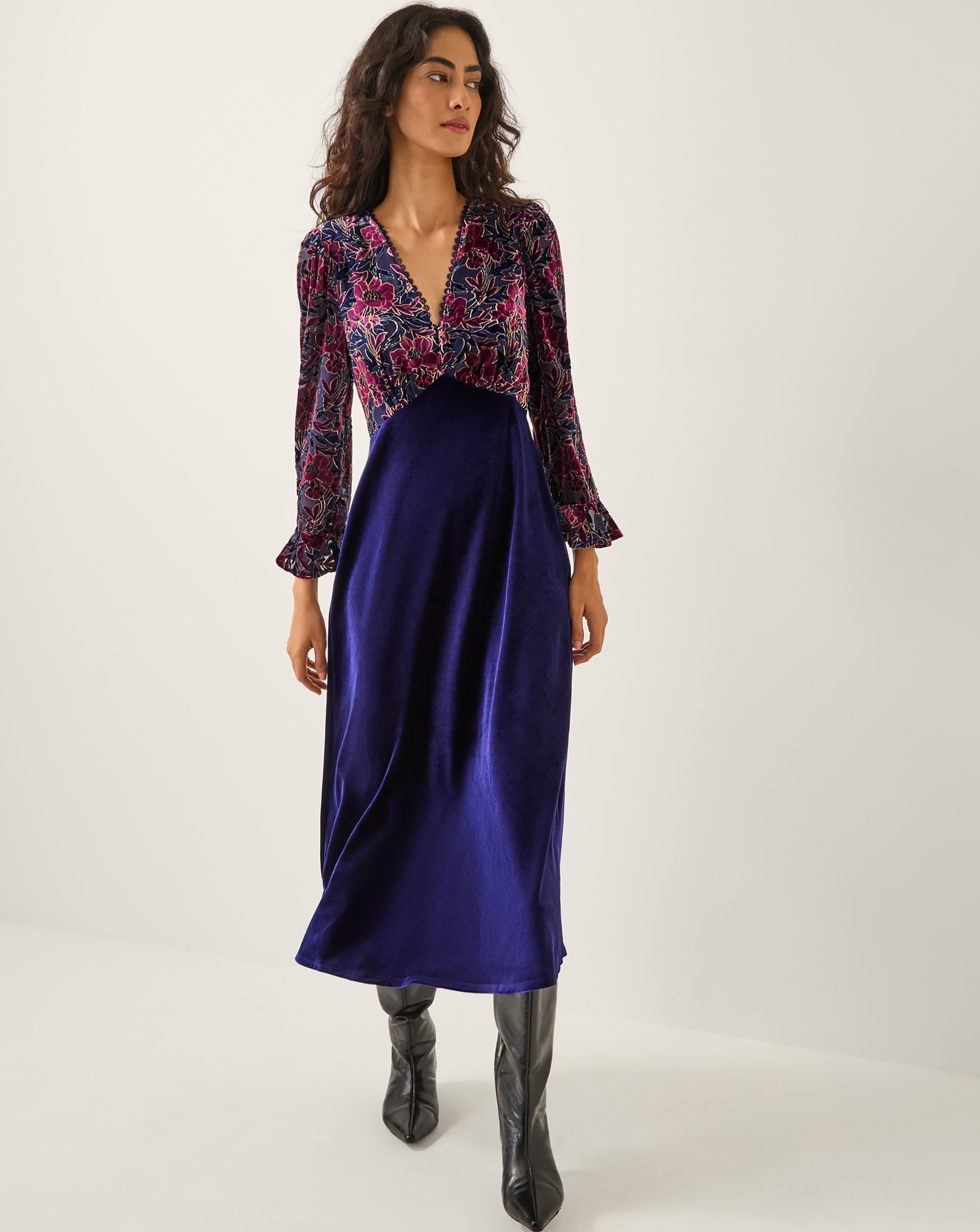 Monsoon Milena Floral Velvet Midi Dress