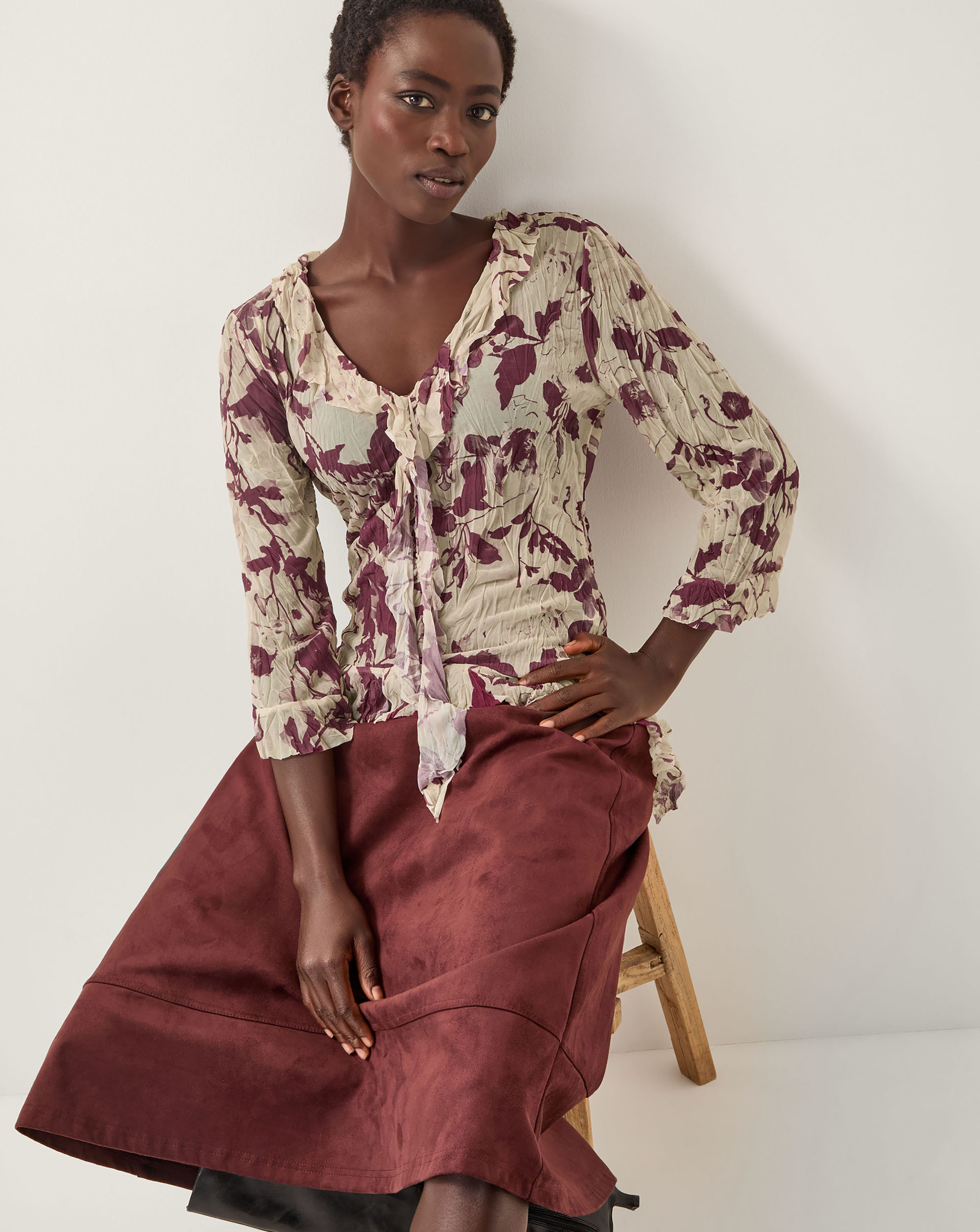 Monsoon Bora Floral Ruffle Top