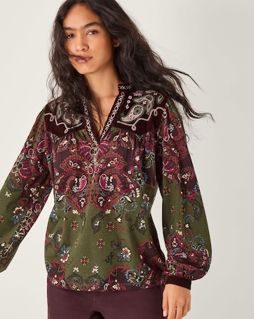 Monsoon Jemima Paisley Print Jersey Top