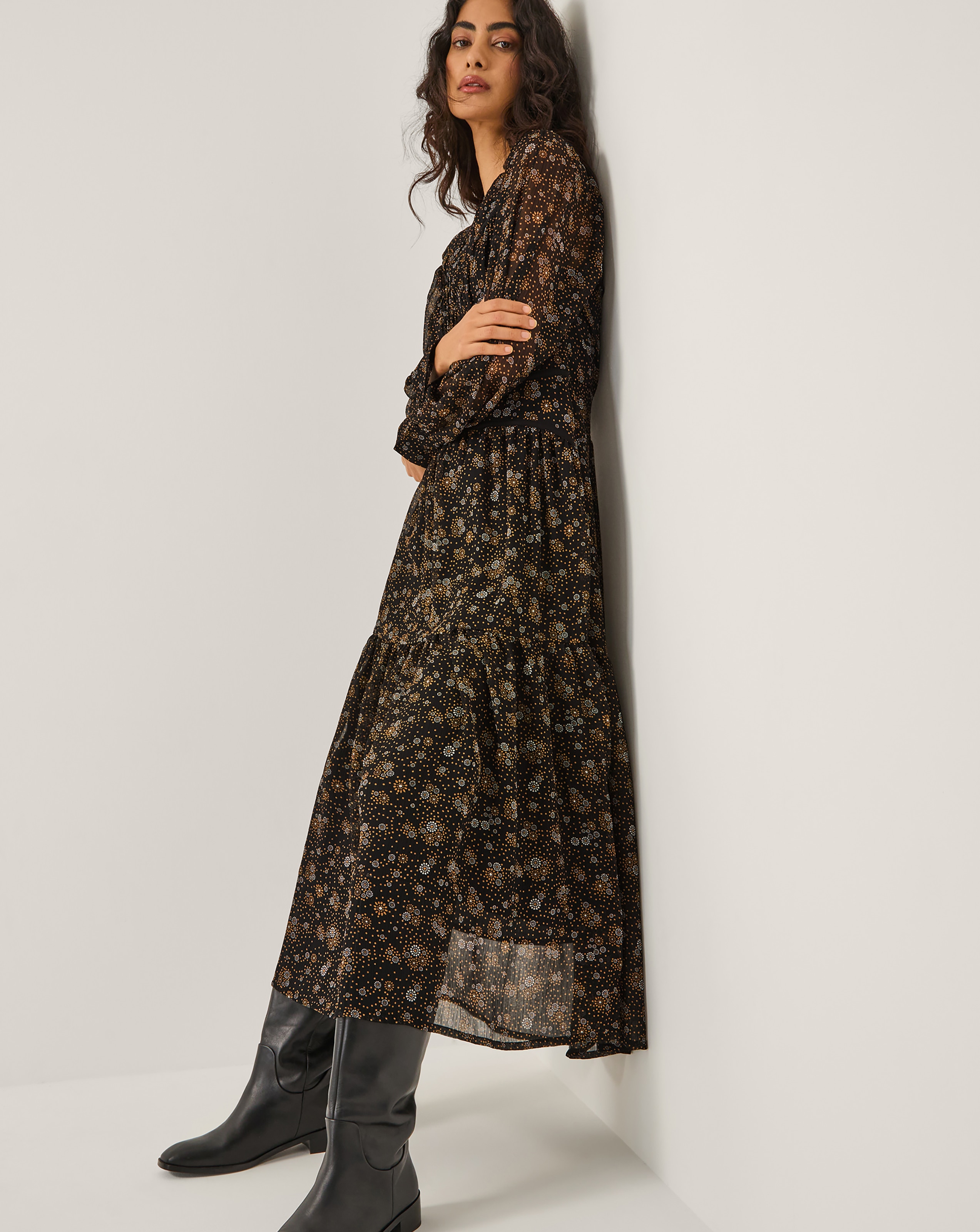 Monsoon Clara Dotwork Print Midi Dress