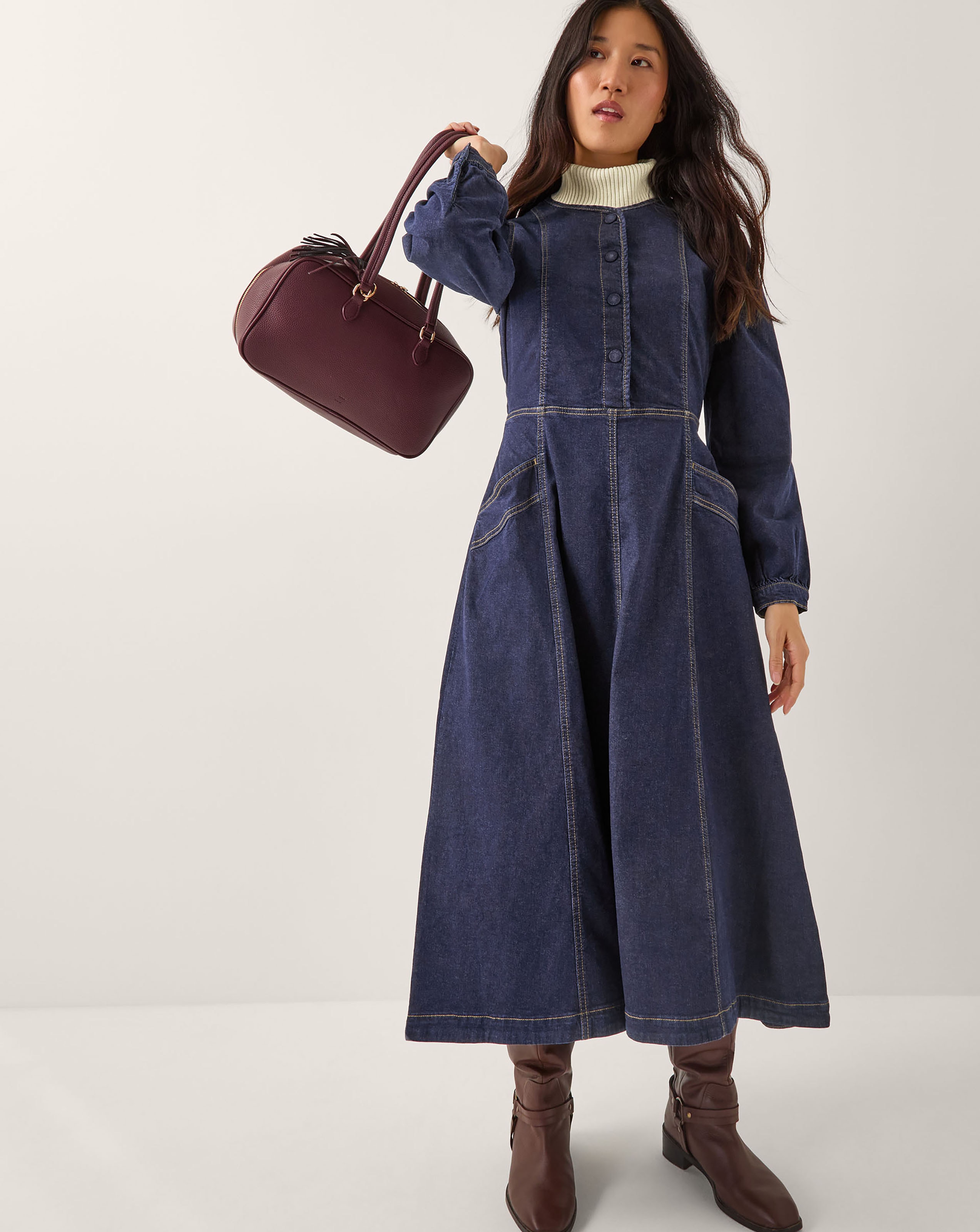 Monsoon Vivian Button Denim Midi Dress
