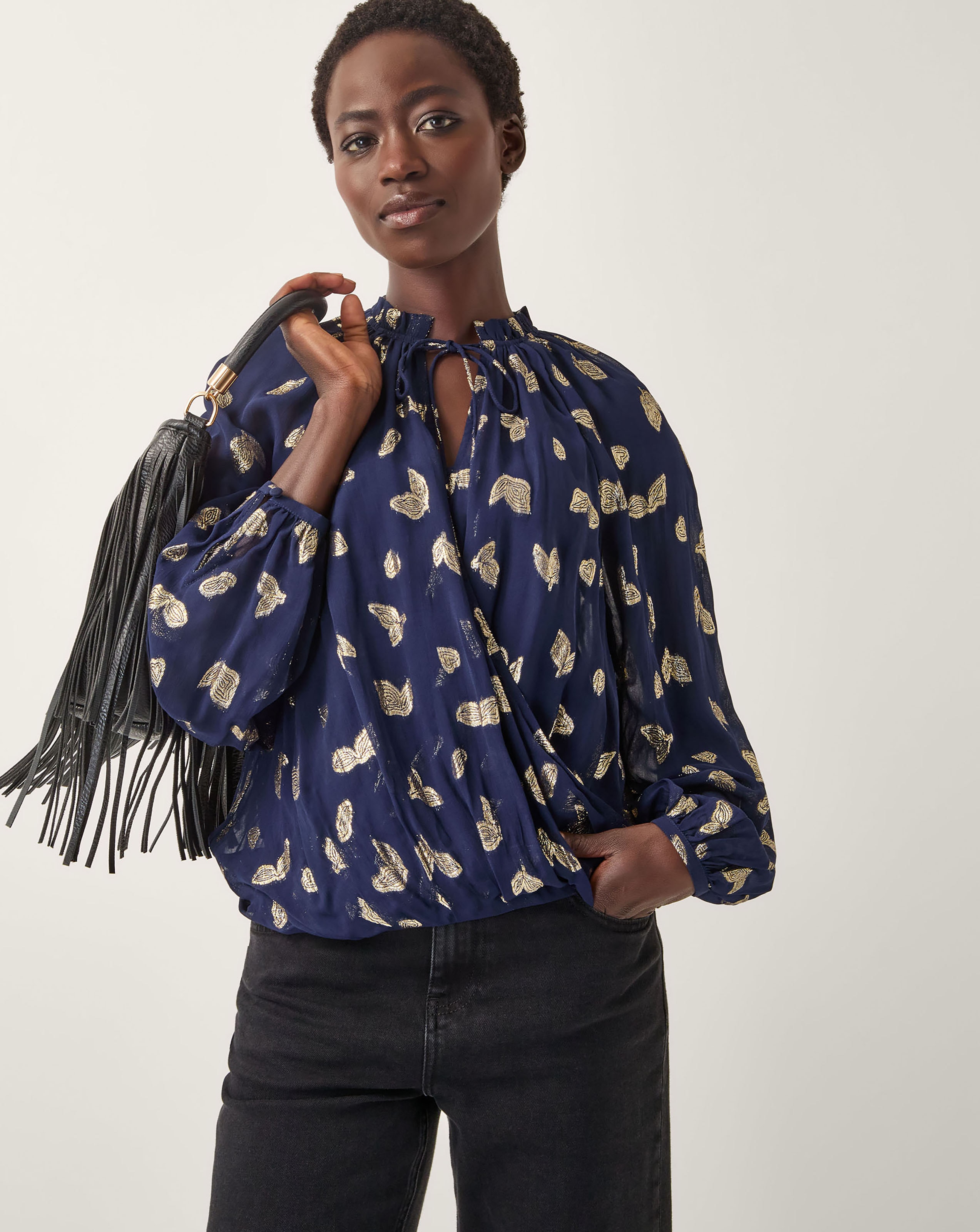 Monsoon Angela Leaf Print Wrap Blouse