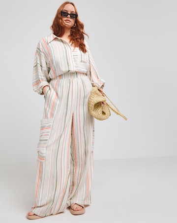 Native Youth Multi Stripe Wide Leg Linen Mix Trousers