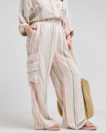 Native Youth Multi Stripe Wide Leg Linen Mix Trousers