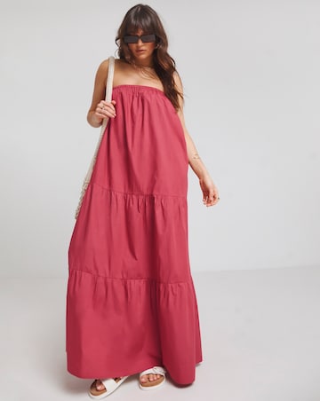 Native Youth Red Bandeau Tiered Maxi Dress