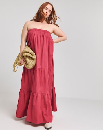 Native Youth Red Bandeau Tiered Maxi Dress