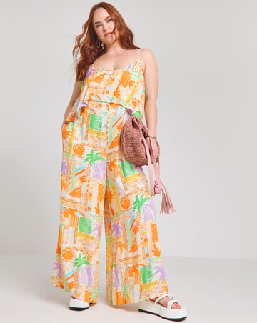 Native Youth Strappy Beach Palm Print Loose Fit Jumpsuit