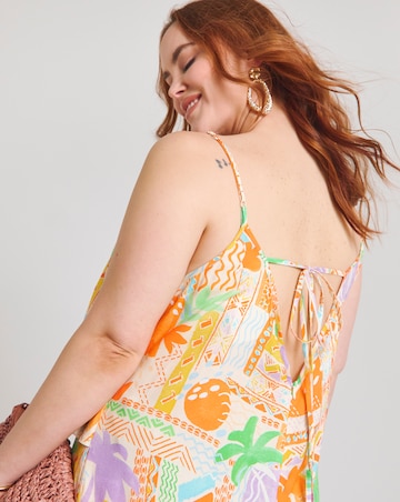 Native Youth Strappy Beach Palm Print Loose Fit Jumpsuit