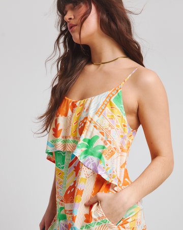 Native Youth Strappy Beach Palm Print Loose Fit Jumpsuit