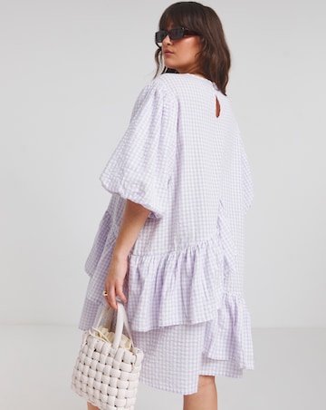 Native Youth Lilac Gingham Asymmetric Ruffle Detail Mini Dress