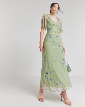 Hope & Ivy Melrose Green Floral Flutter Sleeve Maxi Dress