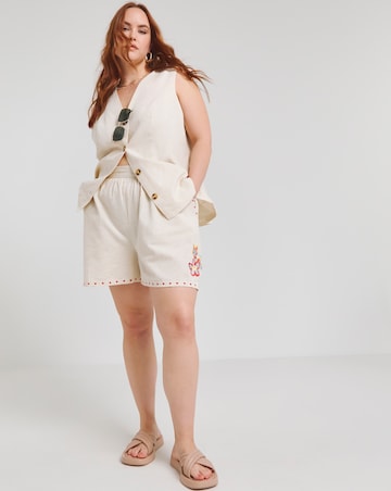 Native Youth Cream Elasticated Waist Linen Mix Shorts