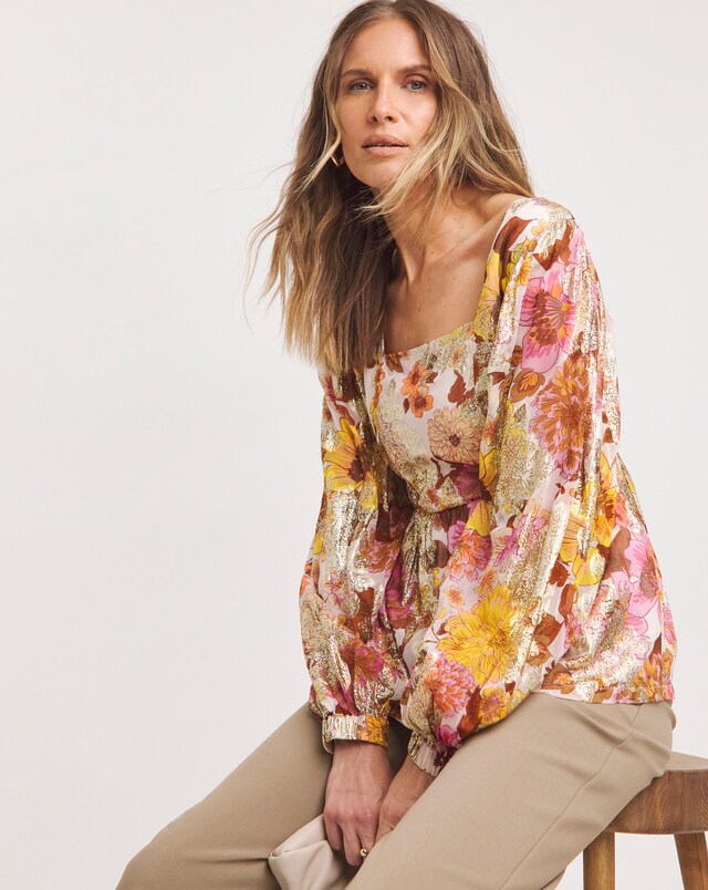 Jo Printed Balloon Sleeve Blouse
