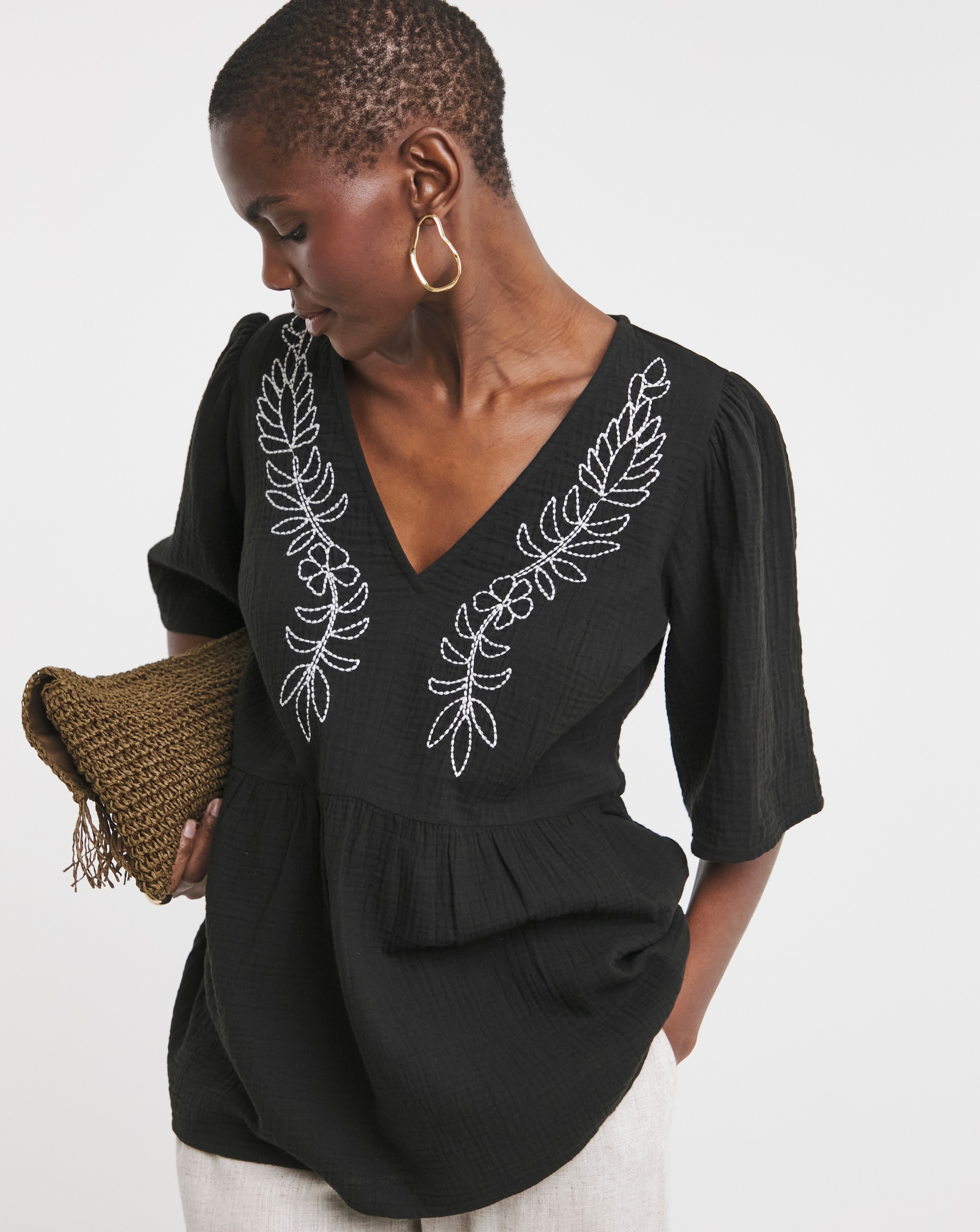 Embroidered Smock Top
