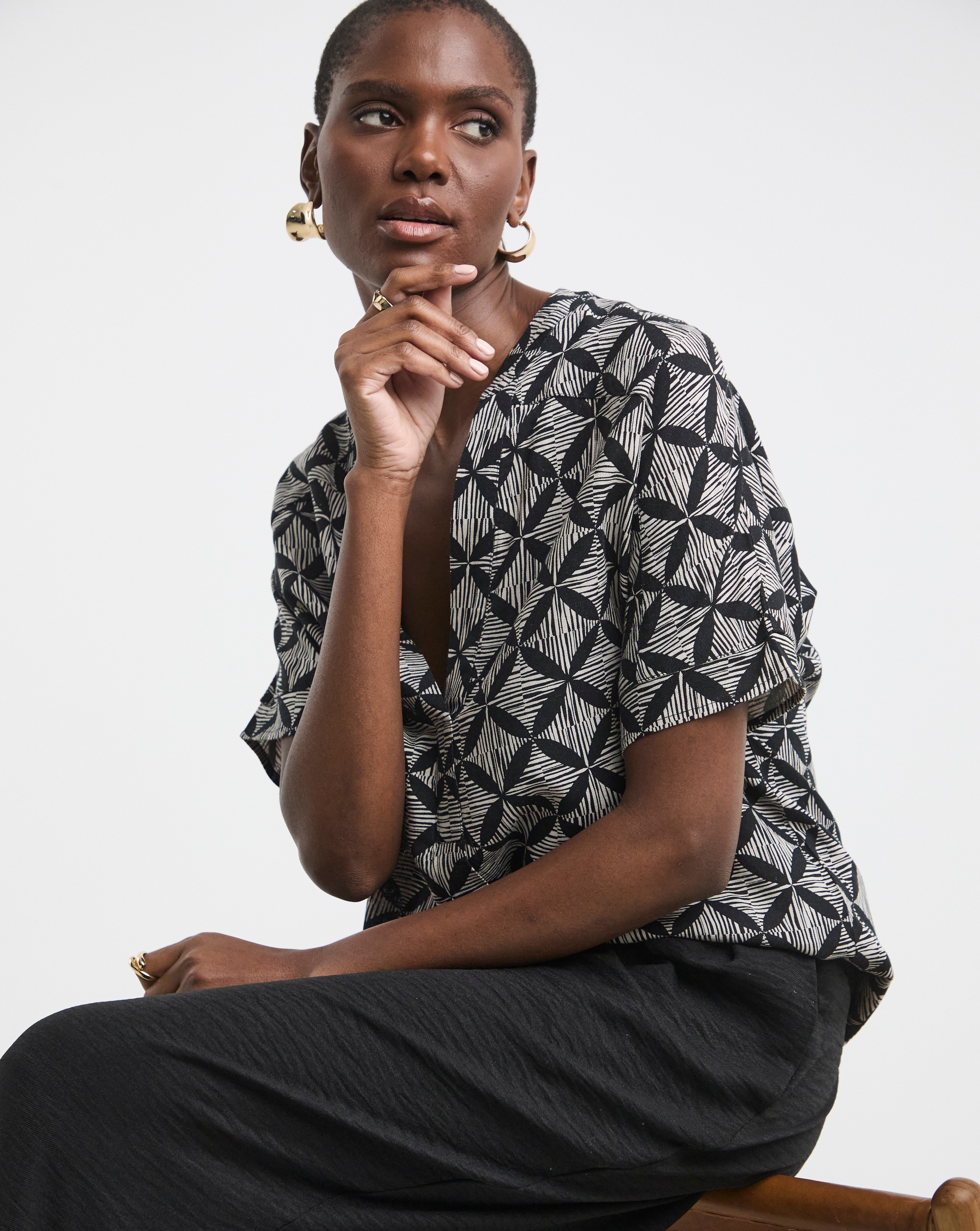 Printed Linen Mix Tunic Top