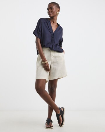 Crochet Trim Linen Mix Tunic Top