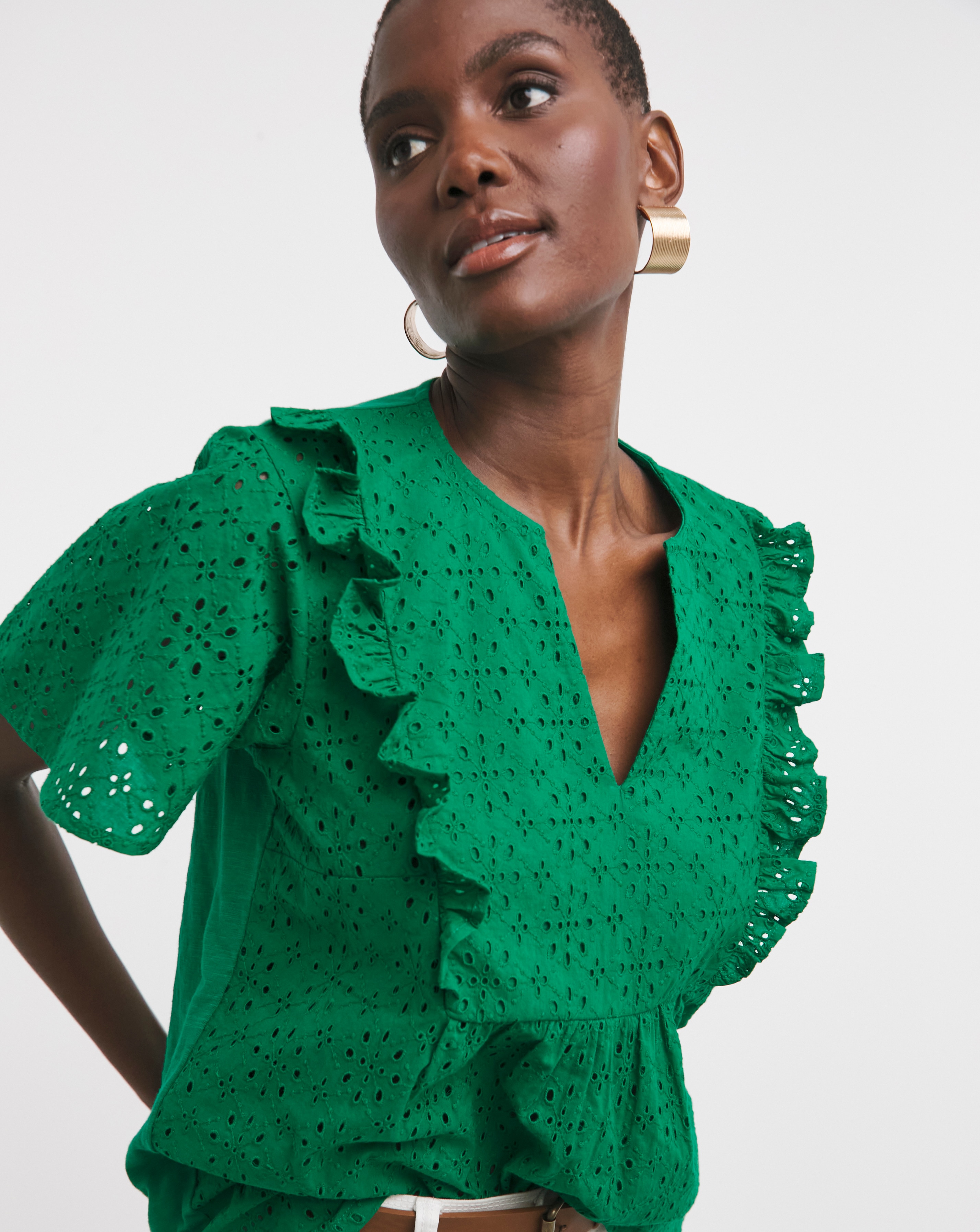 Broderie Frill Jersey Back Top