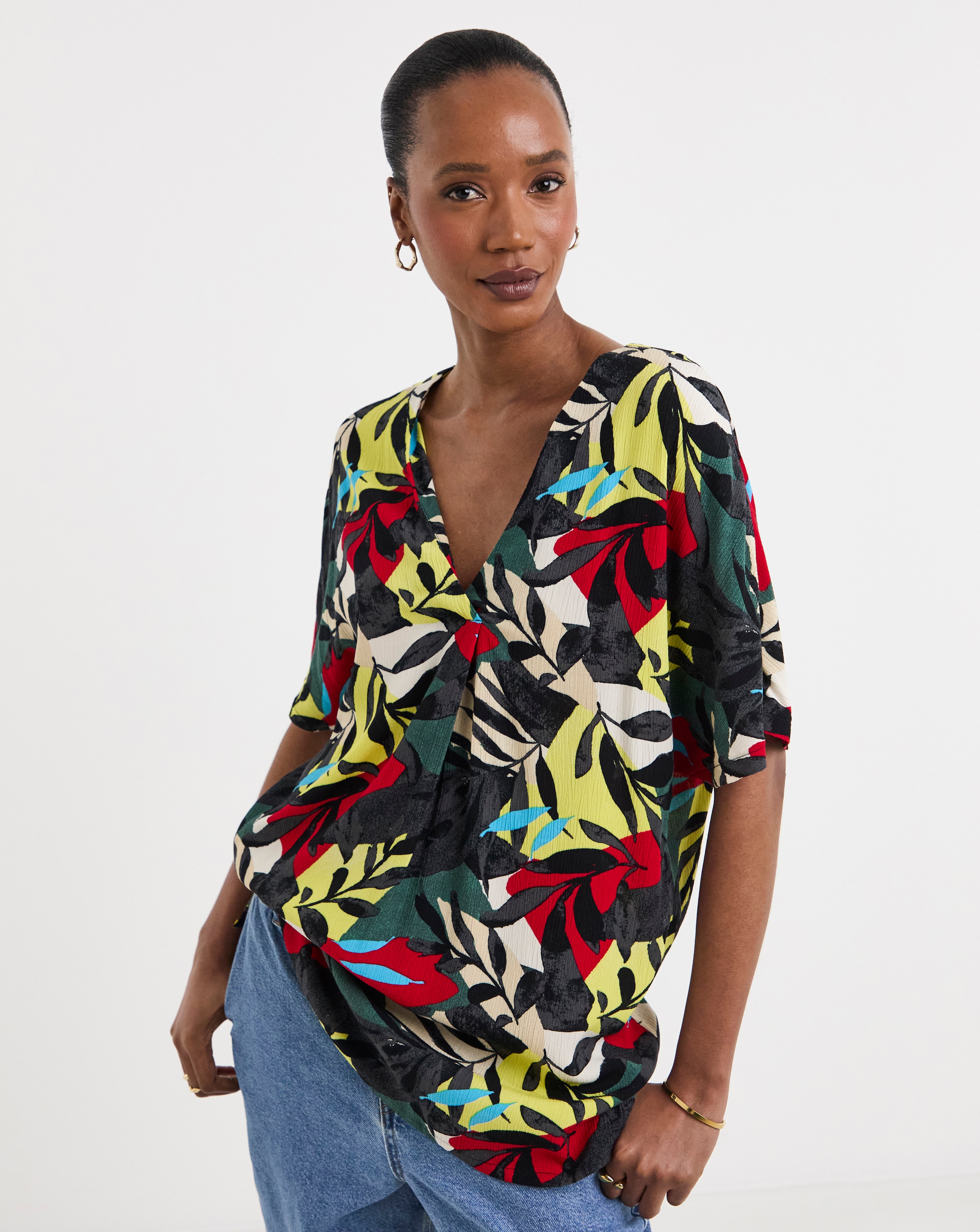 Printed Textured Crinkle Tunic Top