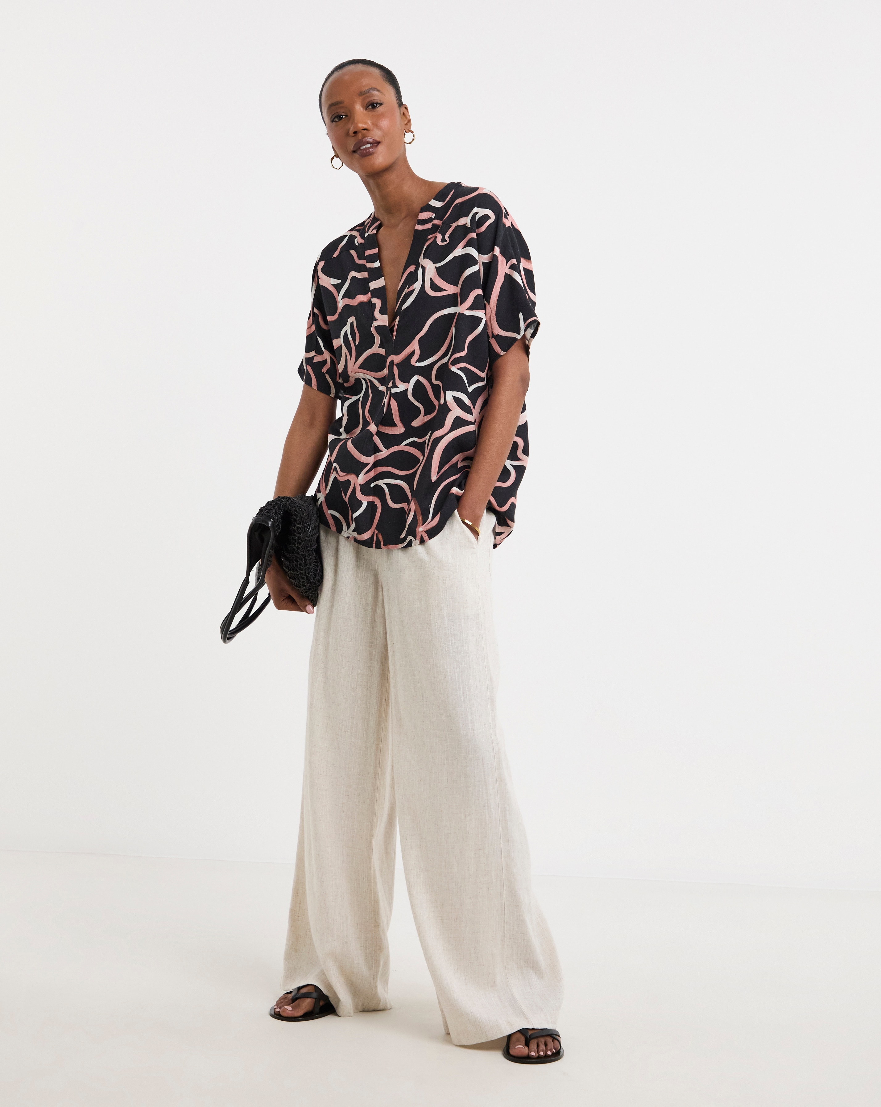 Printed Linen Mix Tunic Top