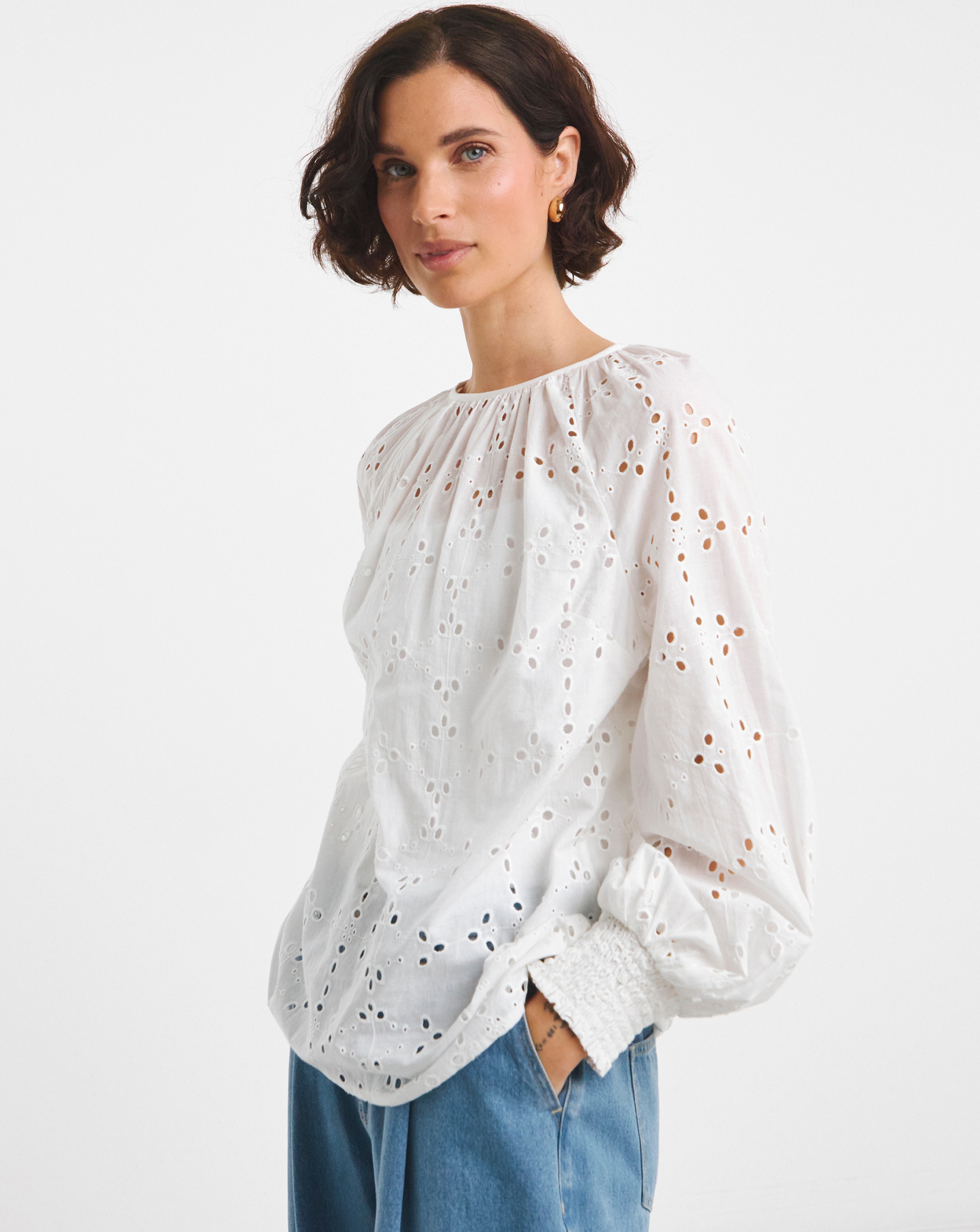 Broderie Puff Sleeve Top