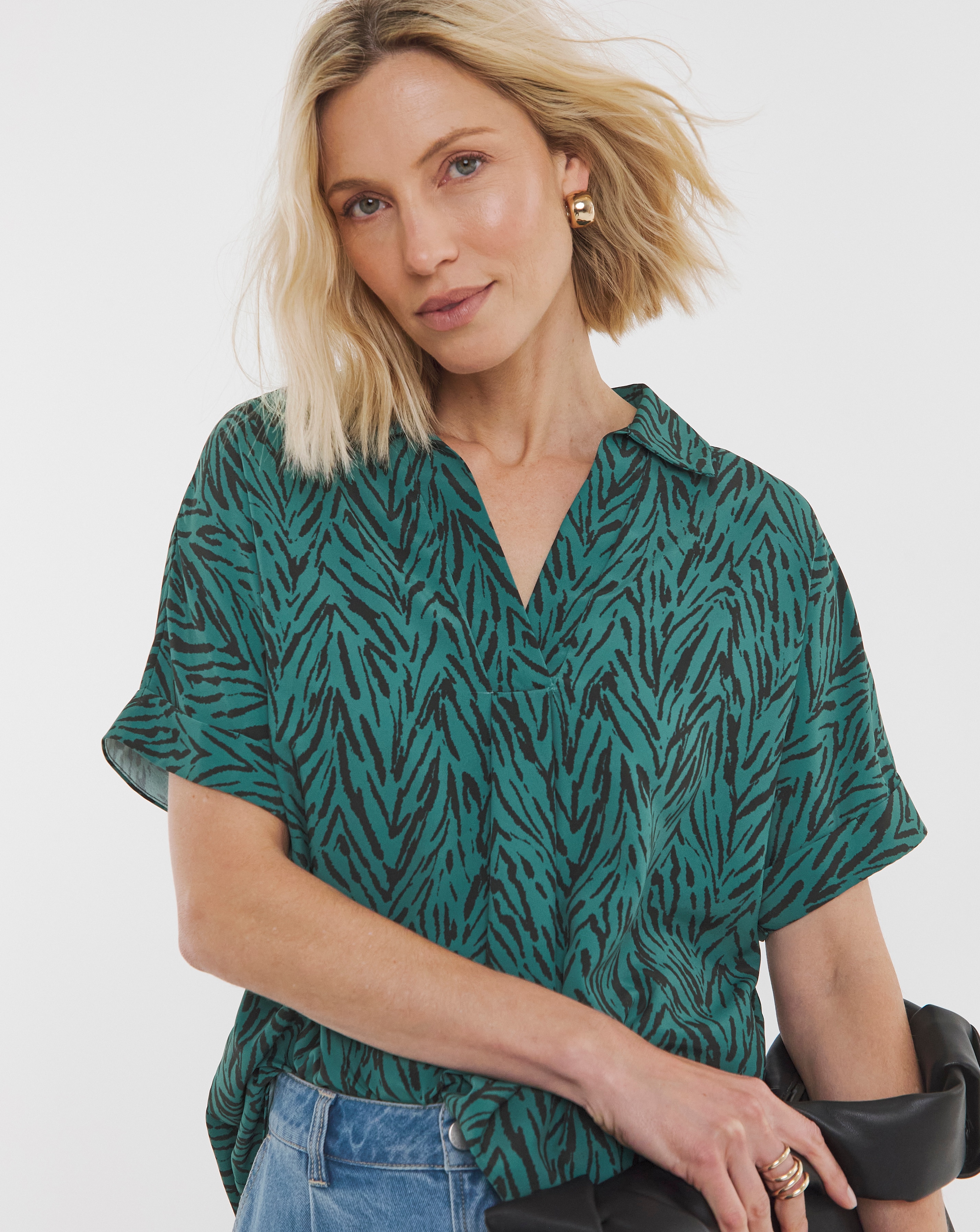 Collar Detail Popover Blouse