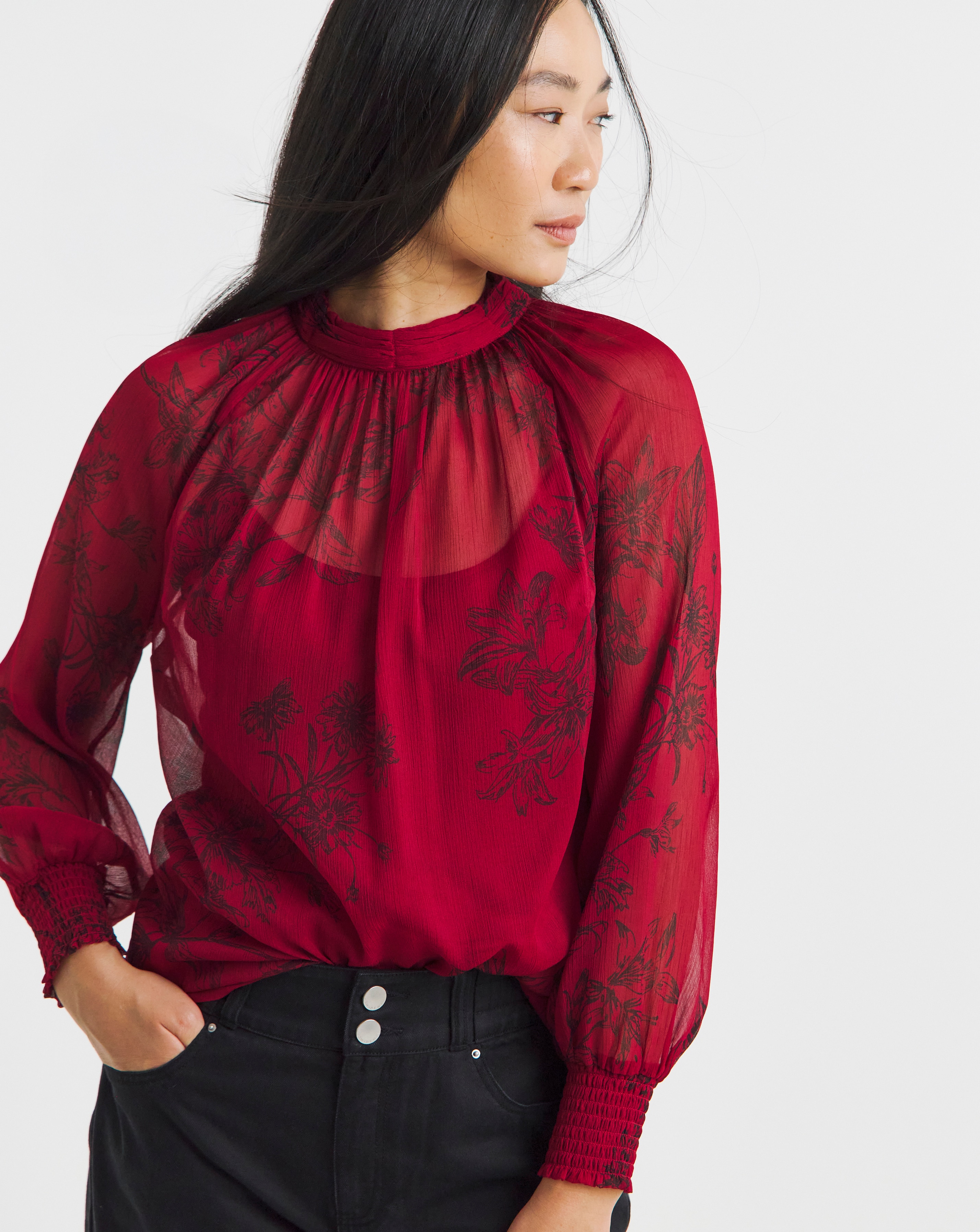 High Neck Chiffon Blouse