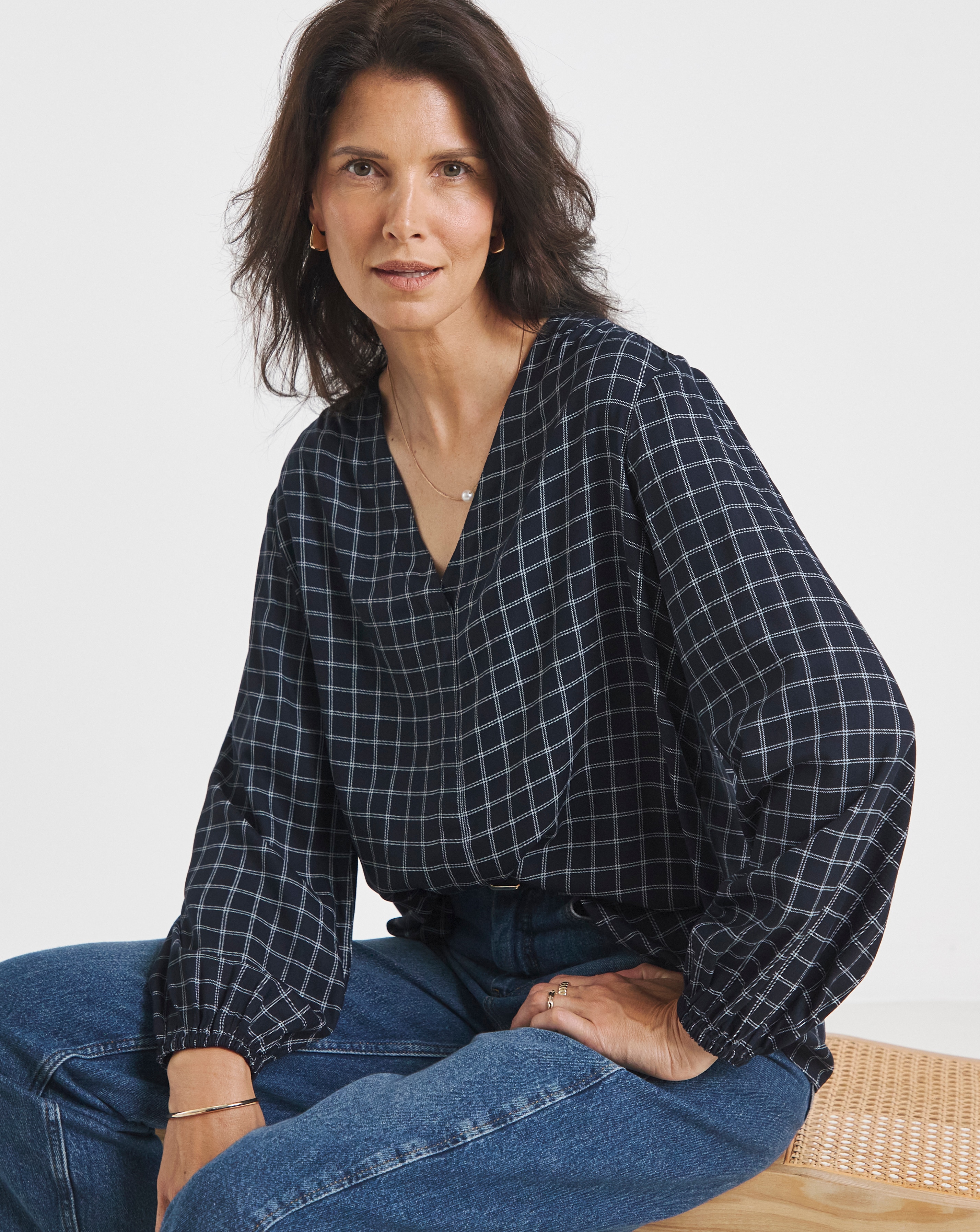 Twill Button Through Check Blouse