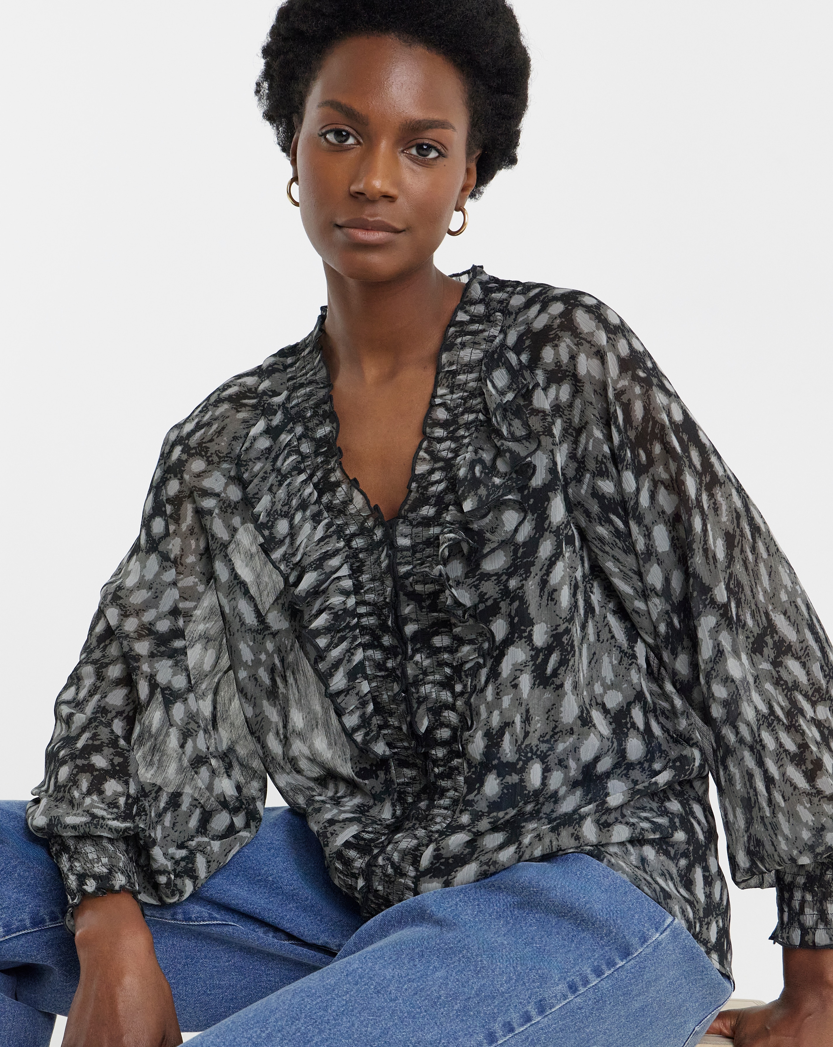 Ruffle Crinkle Chiffon Blouse